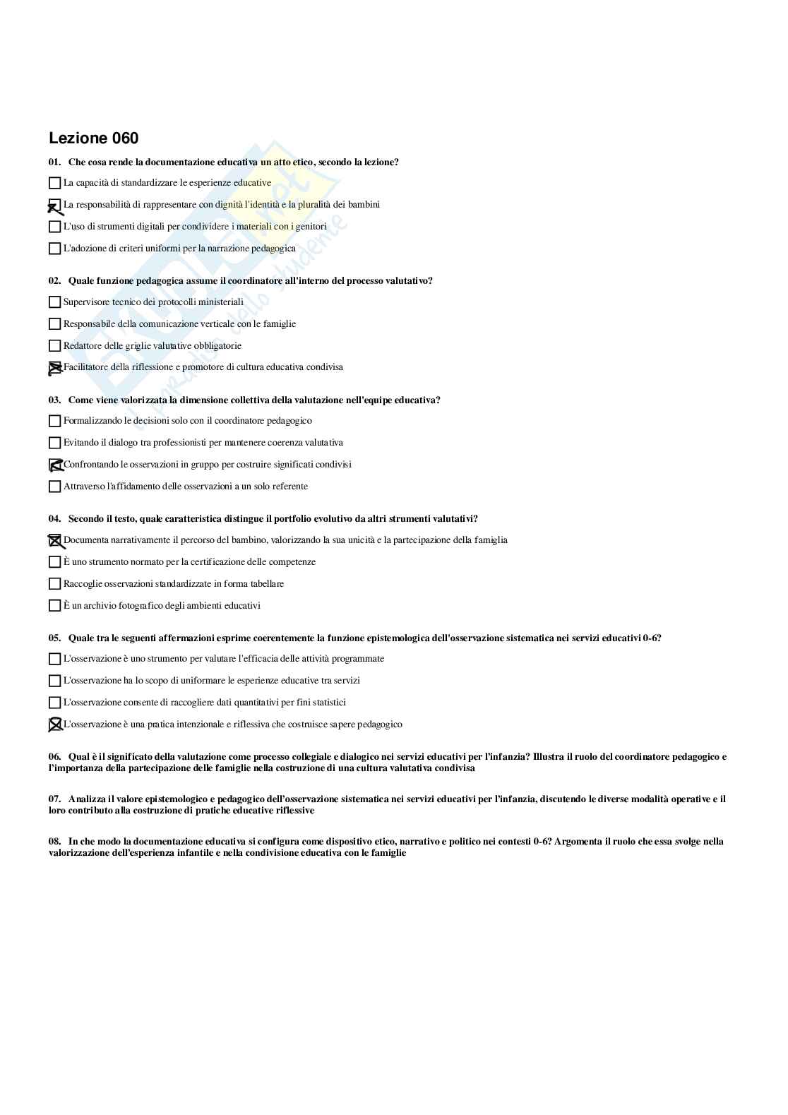 Paniere Fondamenti pedagogici per l'infanzia 0-3 anni - Risposte multiple - aggiornato (2026) Pag. 61