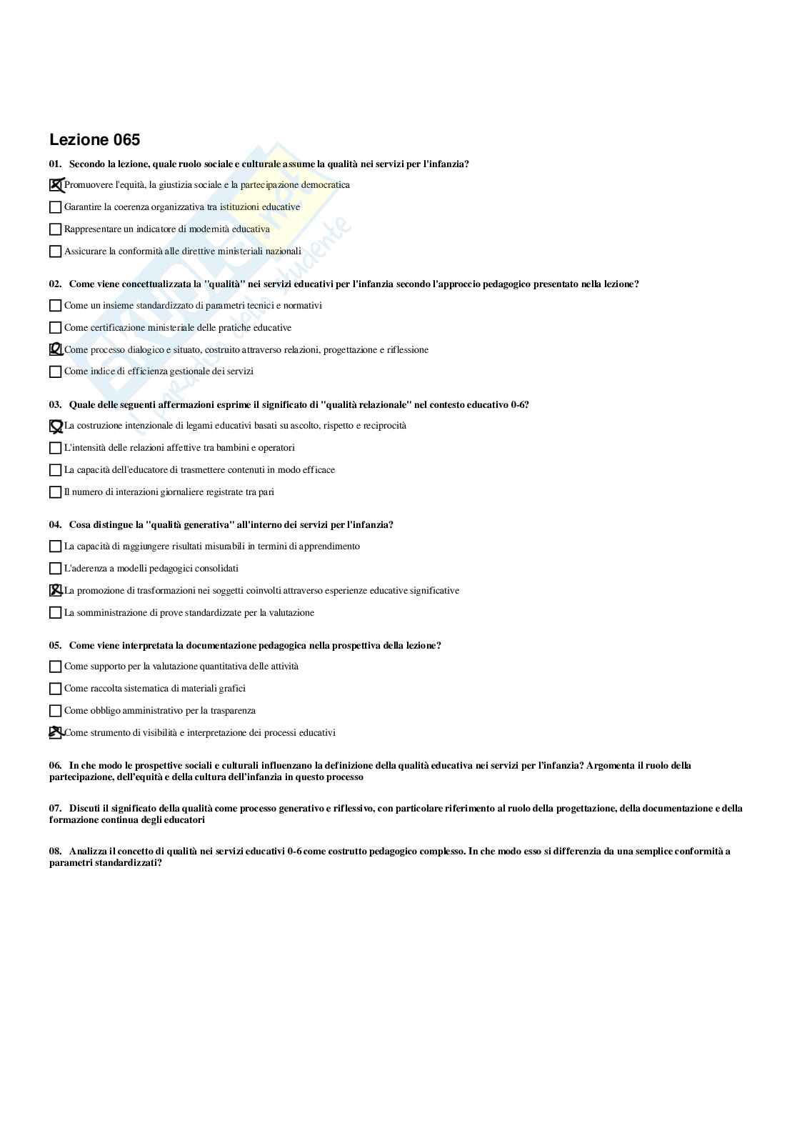 Paniere Fondamenti pedagogici per l'infanzia 0-3 anni - Risposte multiple - aggiornato (2026) Pag. 66