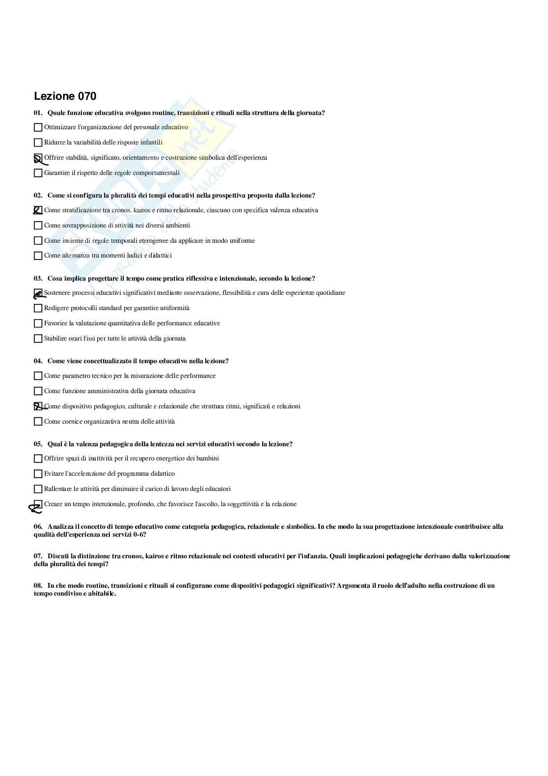 Paniere Fondamenti pedagogici per l'infanzia 0-3 anni - Risposte multiple - aggiornato (2026) Pag. 71