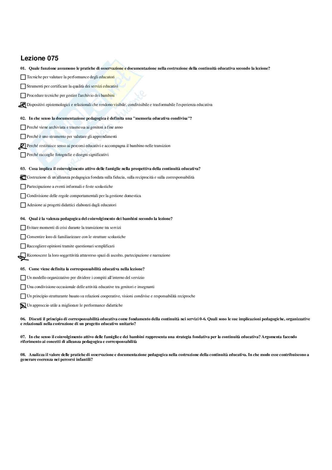 Paniere Fondamenti pedagogici per l'infanzia 0-3 anni - Risposte multiple - aggiornato (2026) Pag. 76