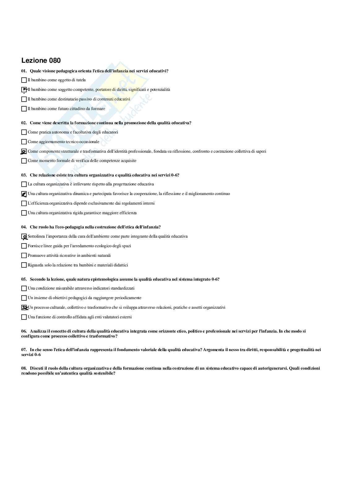 Paniere Fondamenti pedagogici per l'infanzia 0-3 anni - Risposte multiple - aggiornato (2026) Pag. 81