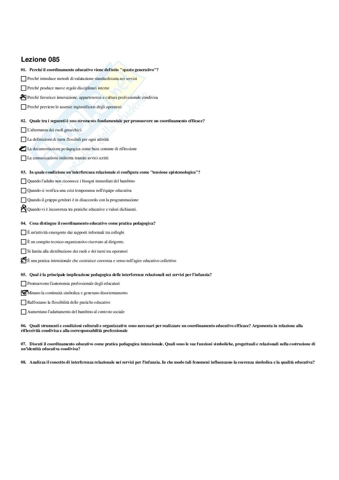 Paniere Fondamenti pedagogici per l'infanzia 0-3 anni - Risposte multiple - aggiornato (2026) Pag. 86