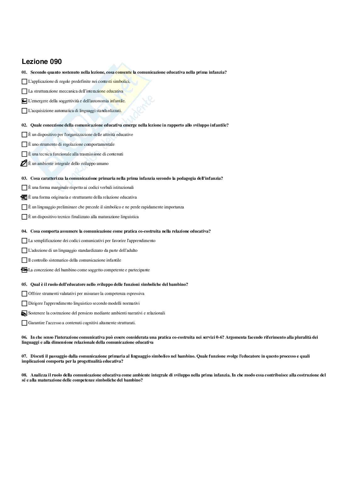 Paniere Fondamenti pedagogici per l'infanzia 0-3 anni - Risposte multiple - aggiornato (2026) Pag. 91