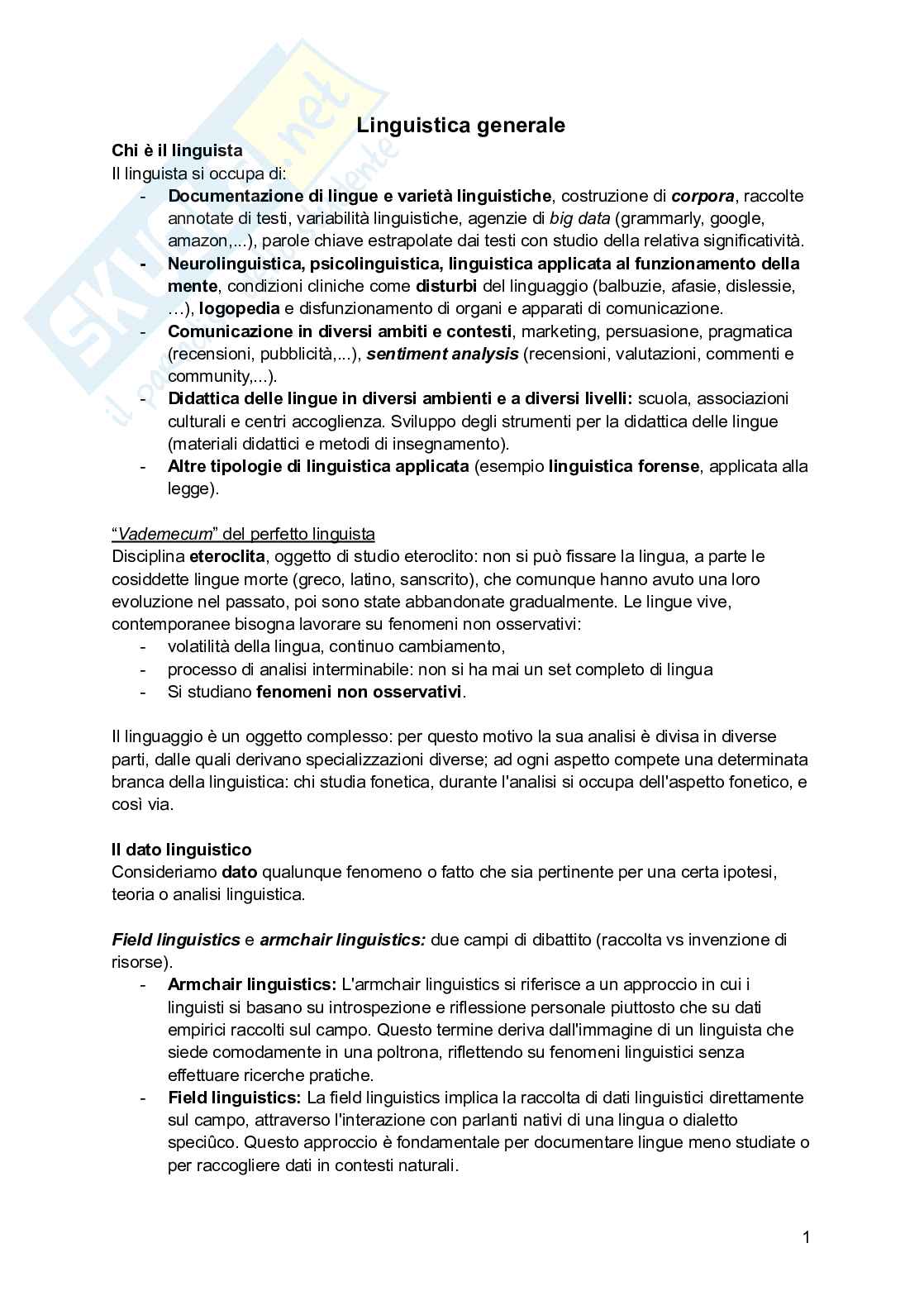Linguistica generale 1 Pag. 1