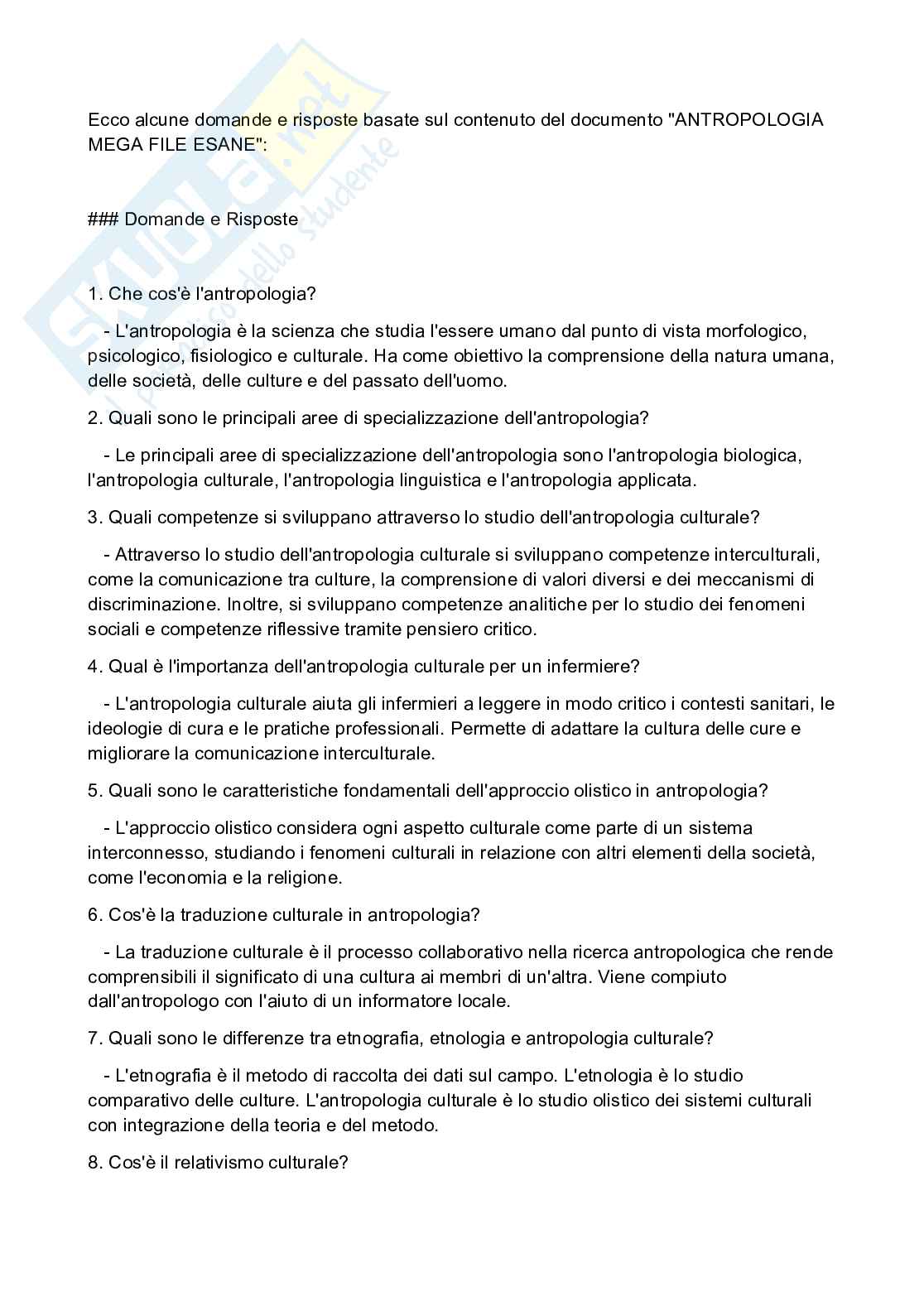 Domande generali Antropologia Pag. 1