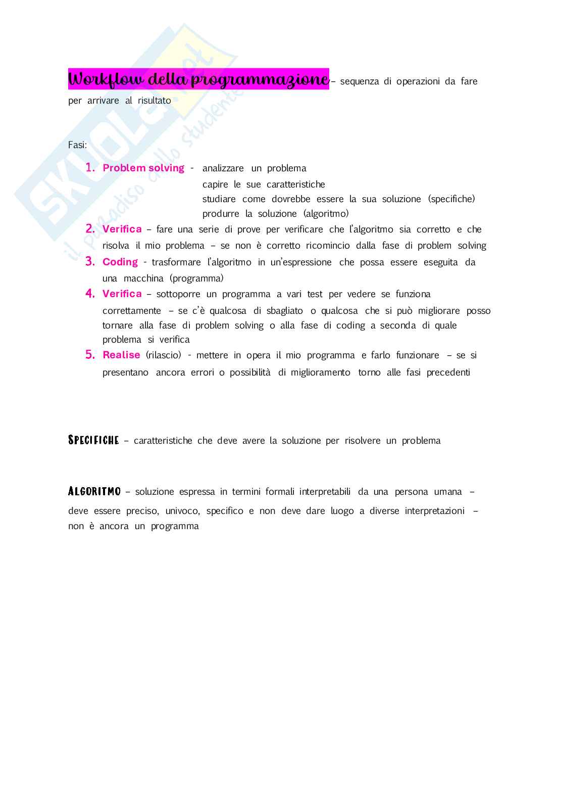 Appunti Introduzione alla programmazione Pag. 1