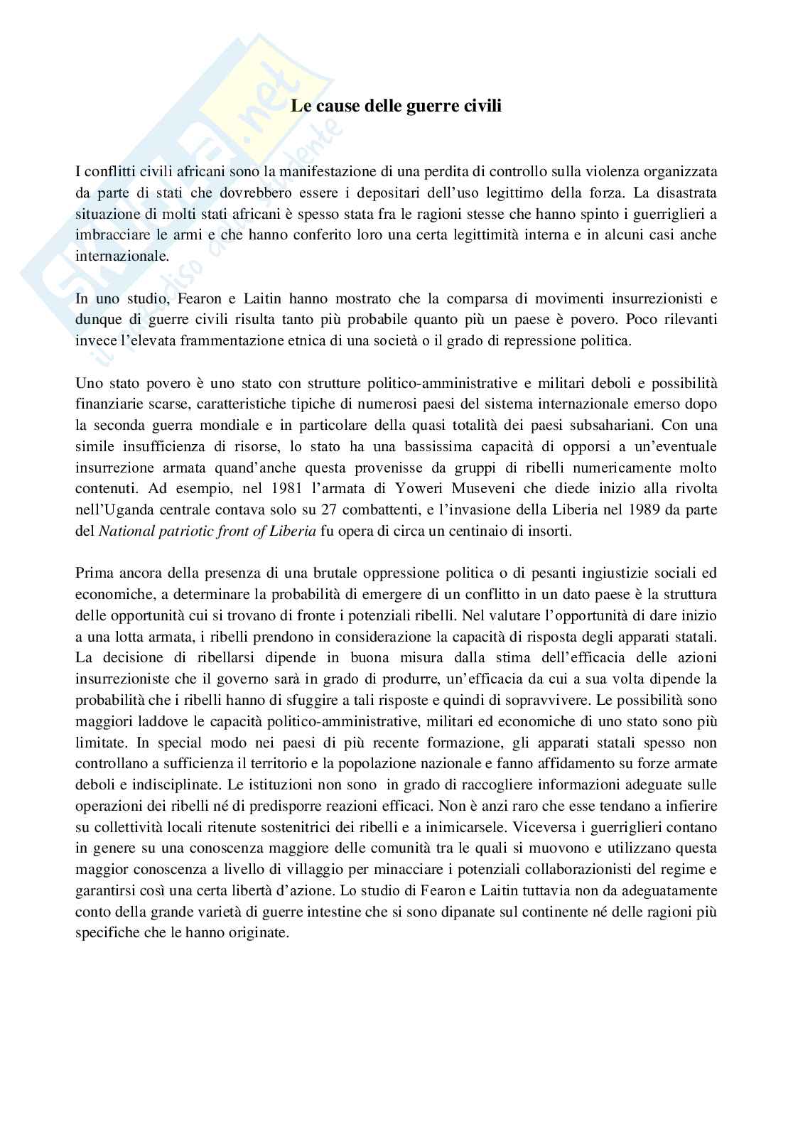 Appunti esame Storia e istituzioni dell’Africa, prof. Carcangiu, Le cause delle guerre civili Pag. 1