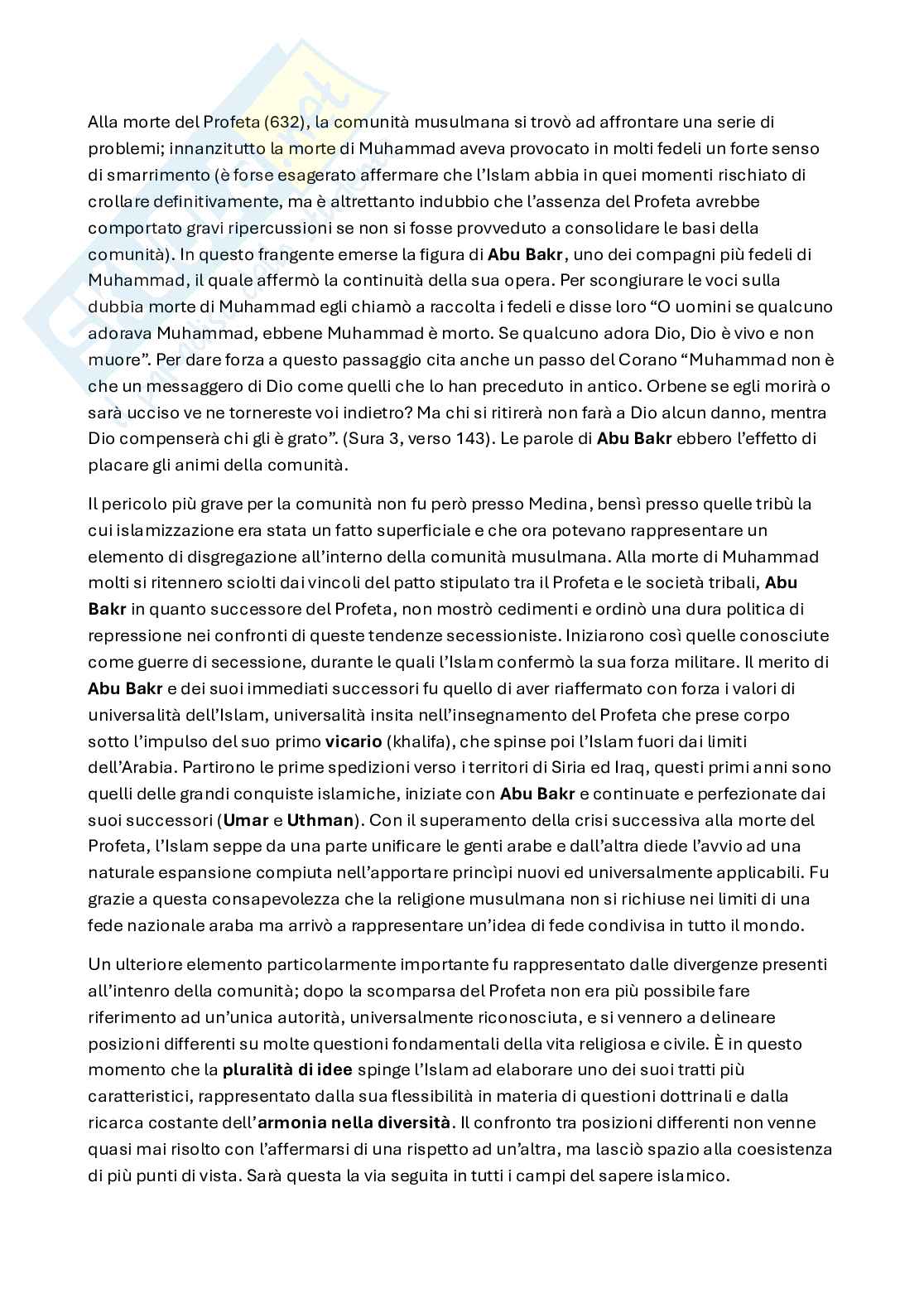 Riassunto esame Islamistica, Prof. Franchi Cinzia, libro consigliato Islam, Filoramo Pag. 2