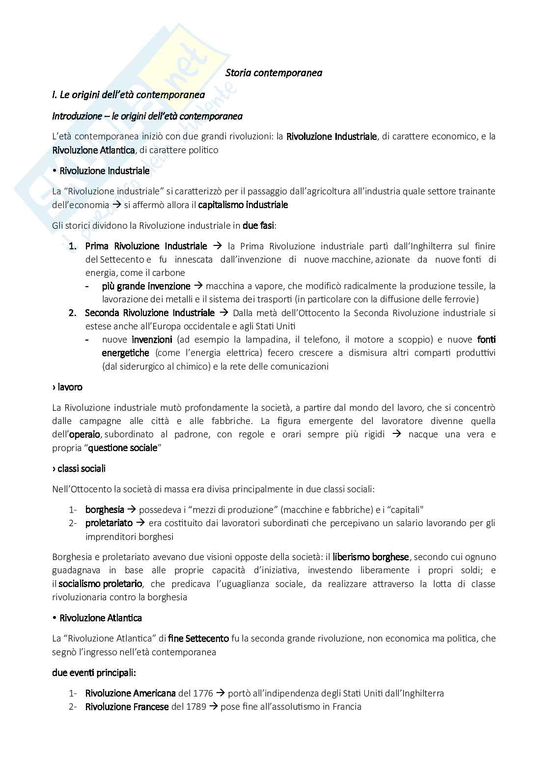 Appunti Storia contemporanea Pag. 1