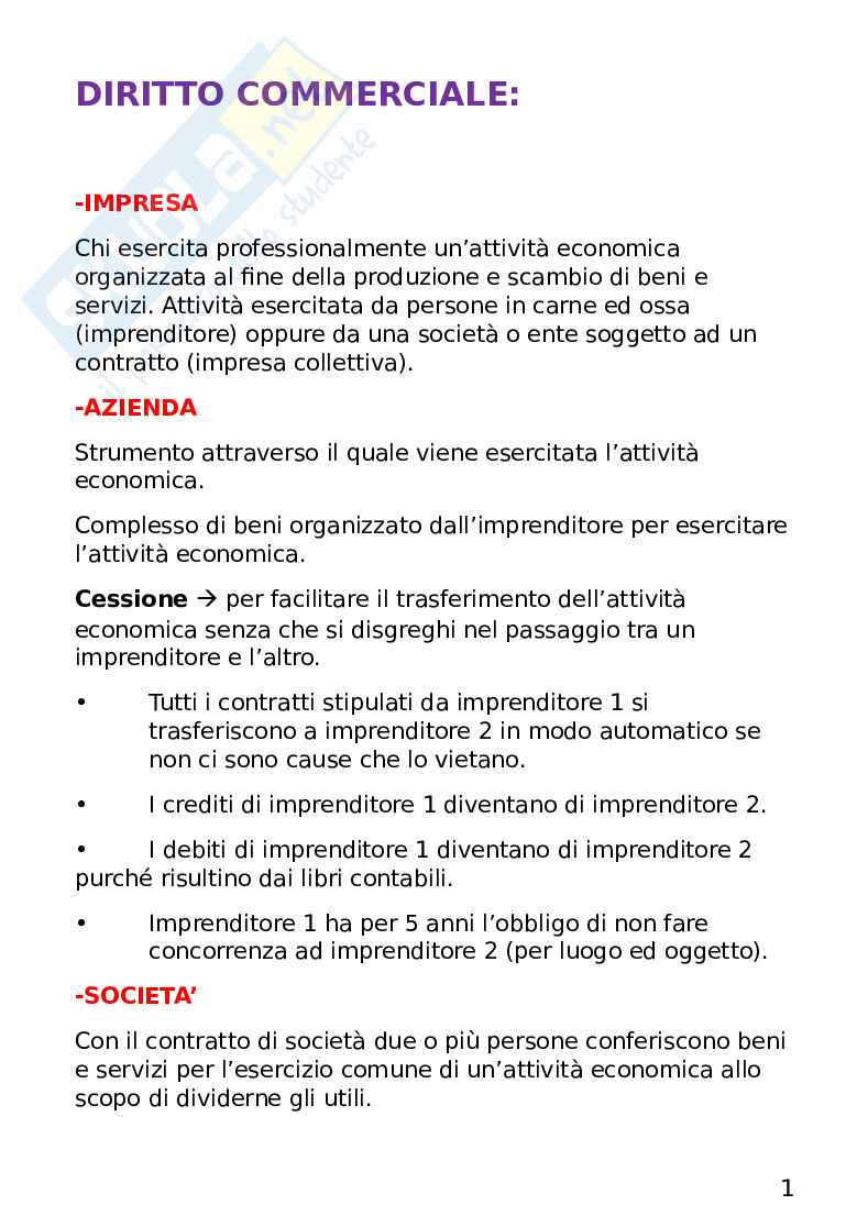 Appunti Diritto commerciale Pag. 1