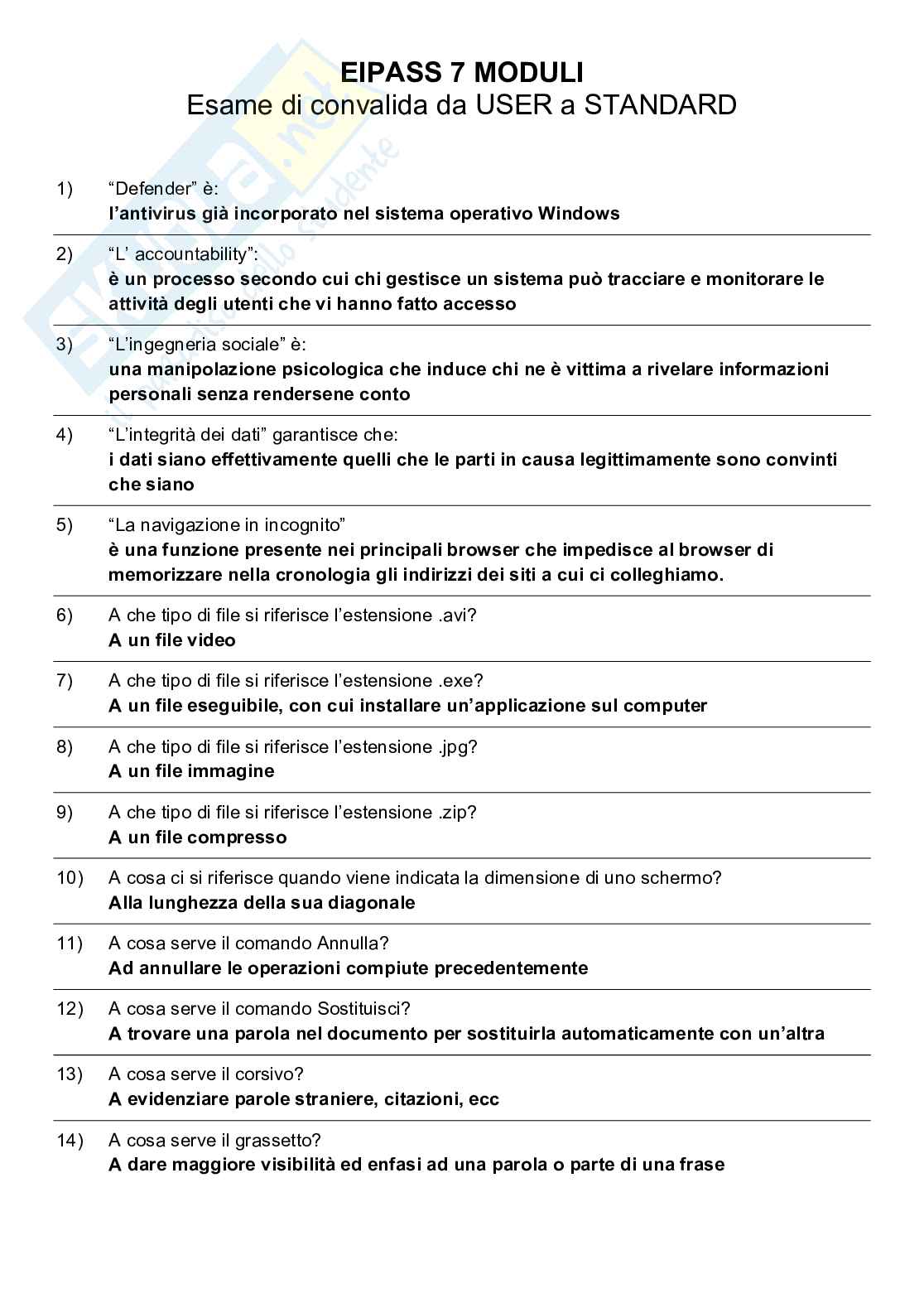 Eipass 7 Moduli - Convalida da USER a STANDARD Pag. 1