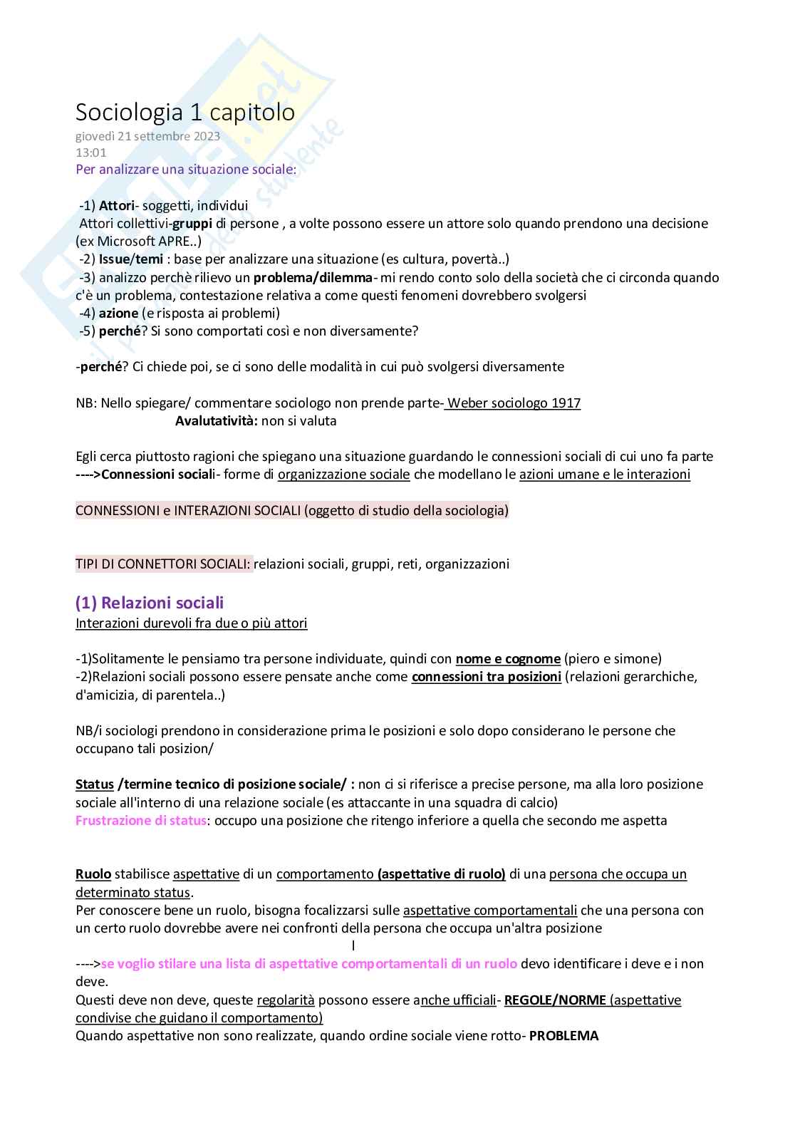 Riassunto esame Sociologia, Prof. Arnaldi Simone, libro consigliato La sociologia in azione, Hachen Pag. 1
