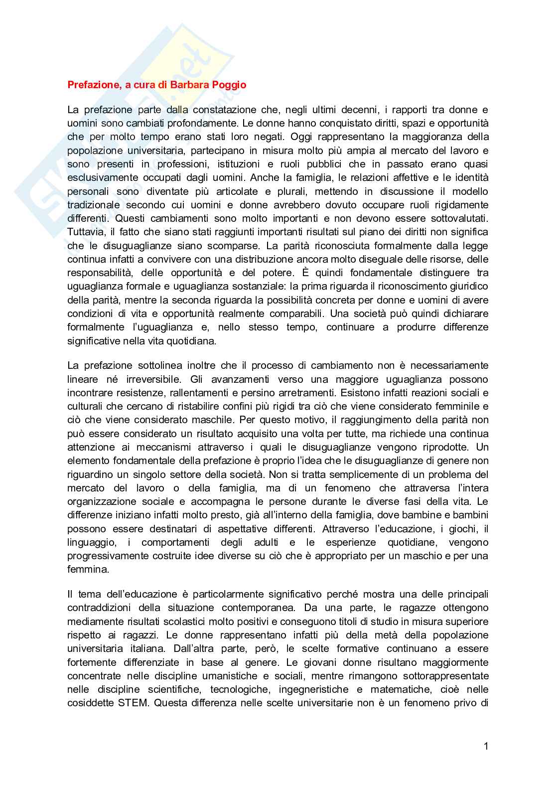 Riassunto esame Pedagogia di genere, Prof. Biemmi Irene, libro consigliato Maschiacci e femminucce, Biemmi  Pag. 1