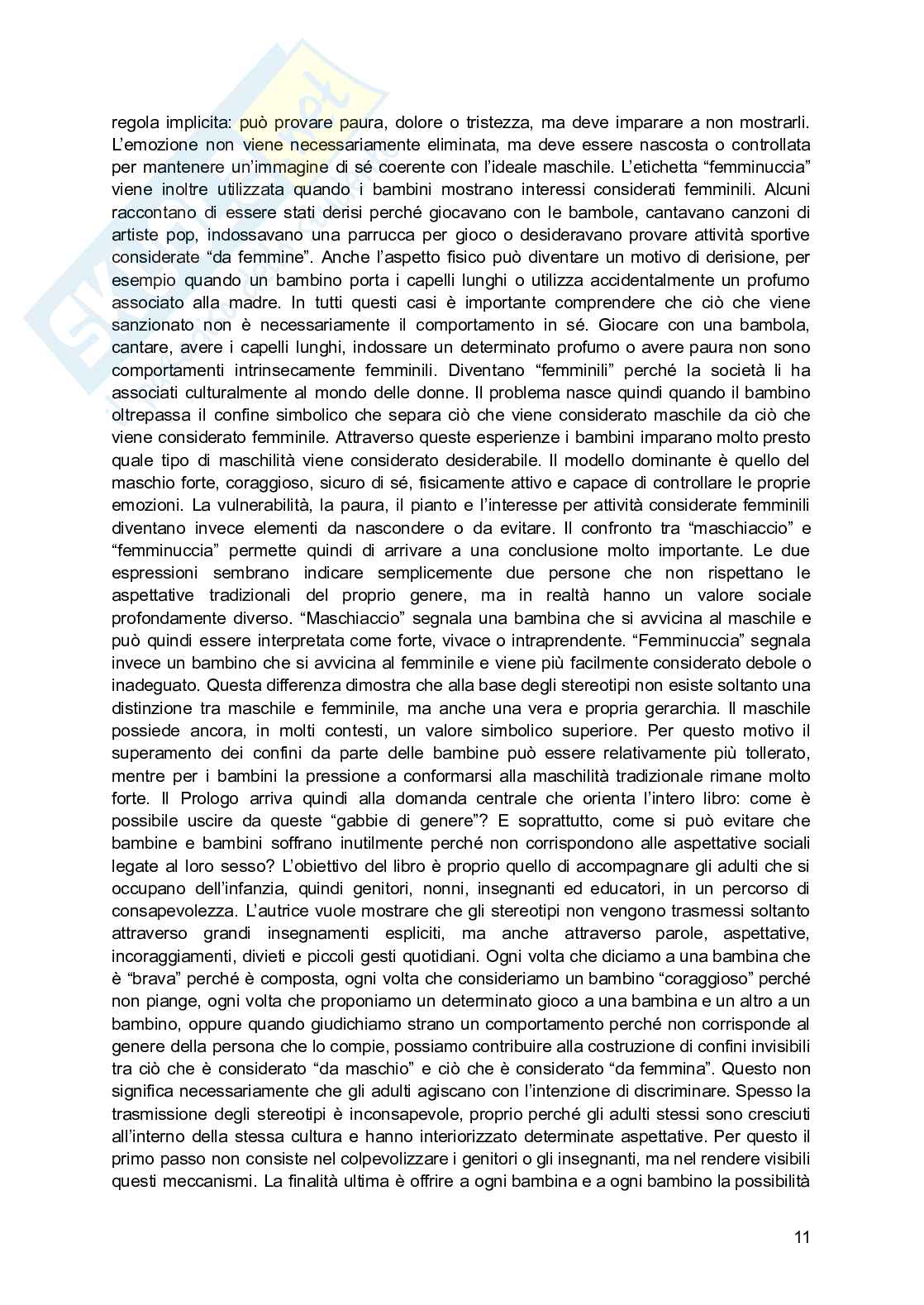 Riassunto esame Pedagogia di genere, Prof. Biemmi Irene, libro consigliato Maschiacci e femminucce, Biemmi  Pag. 11