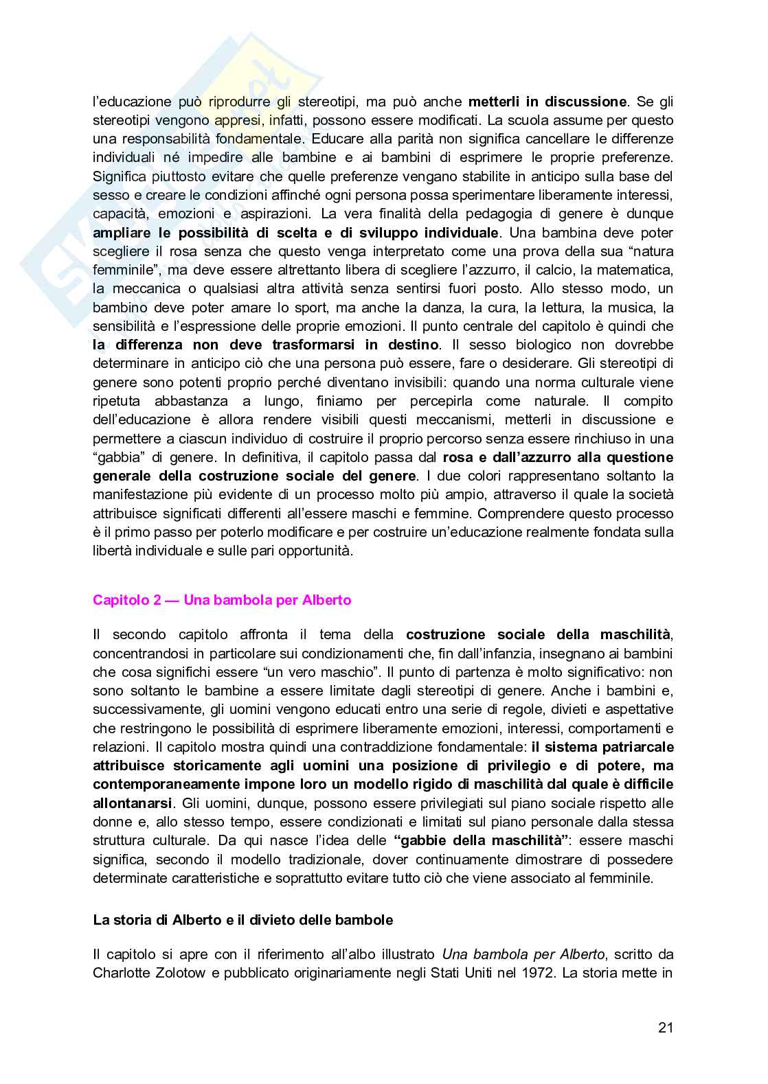Riassunto esame Pedagogia di genere, Prof. Biemmi Irene, libro consigliato Maschiacci e femminucce, Biemmi  Pag. 21