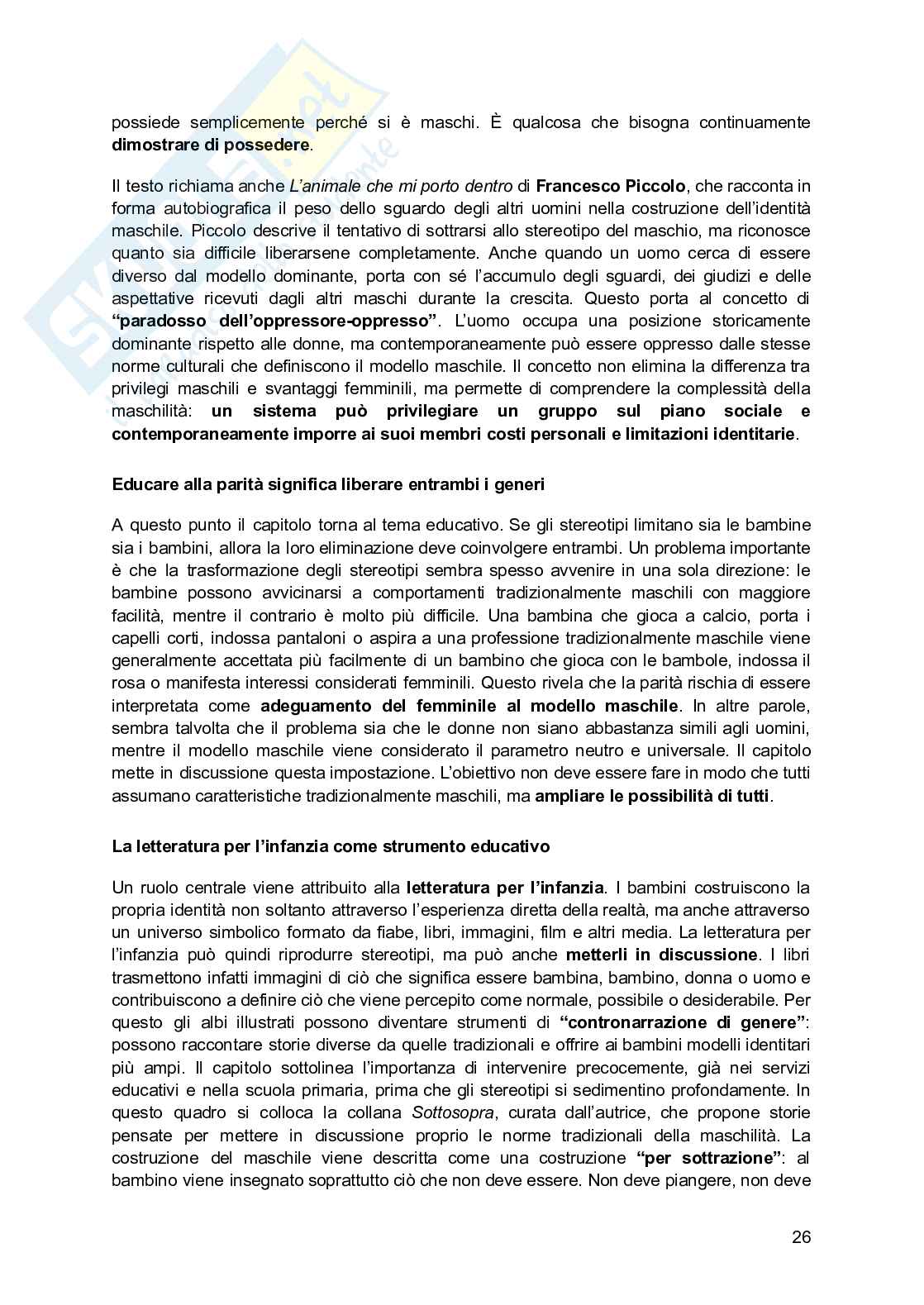 Riassunto esame Pedagogia di genere, Prof. Biemmi Irene, libro consigliato Maschiacci e femminucce, Biemmi  Pag. 26