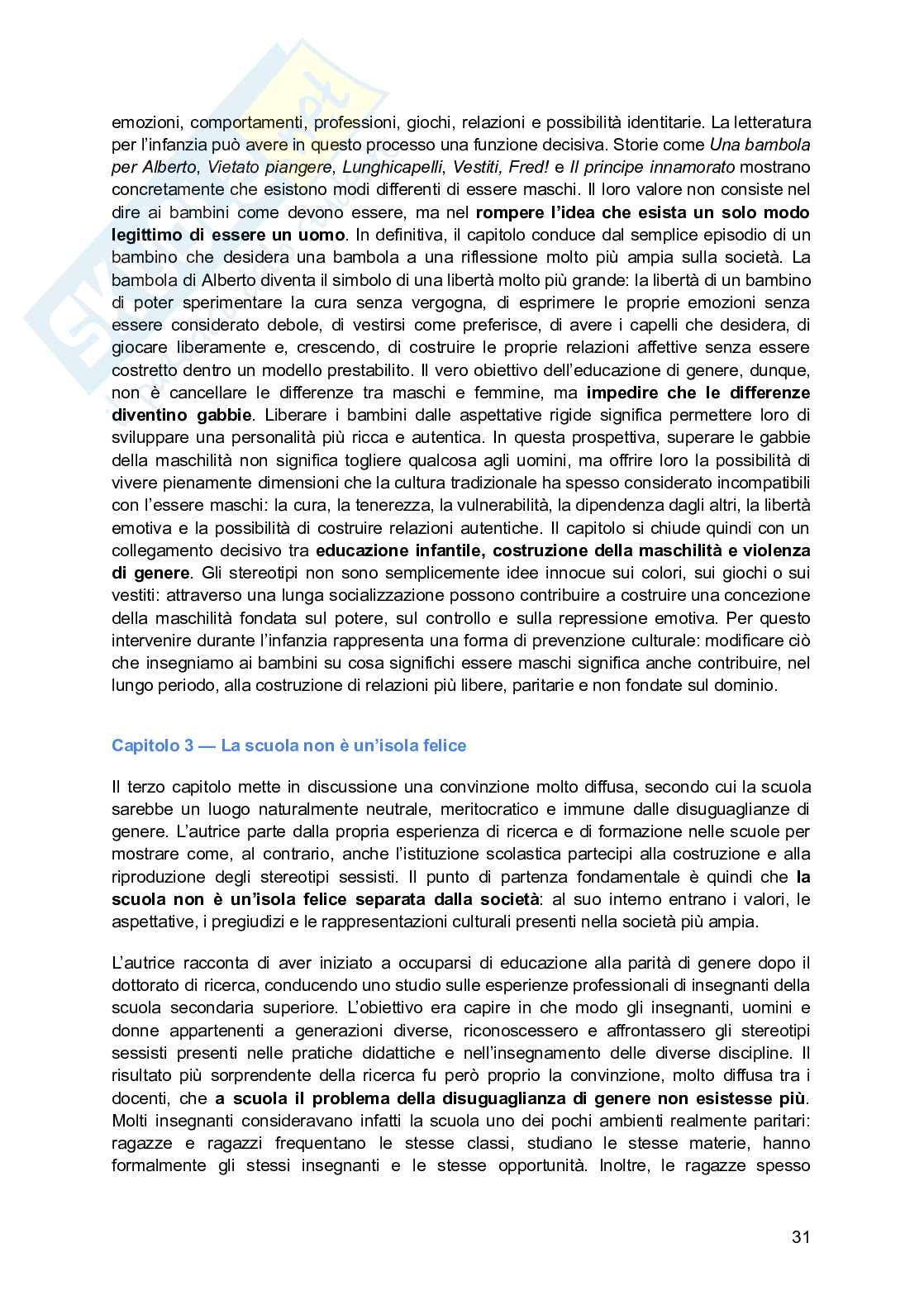 Riassunto esame Pedagogia di genere, Prof. Biemmi Irene, libro consigliato Maschiacci e femminucce, Biemmi  Pag. 31
