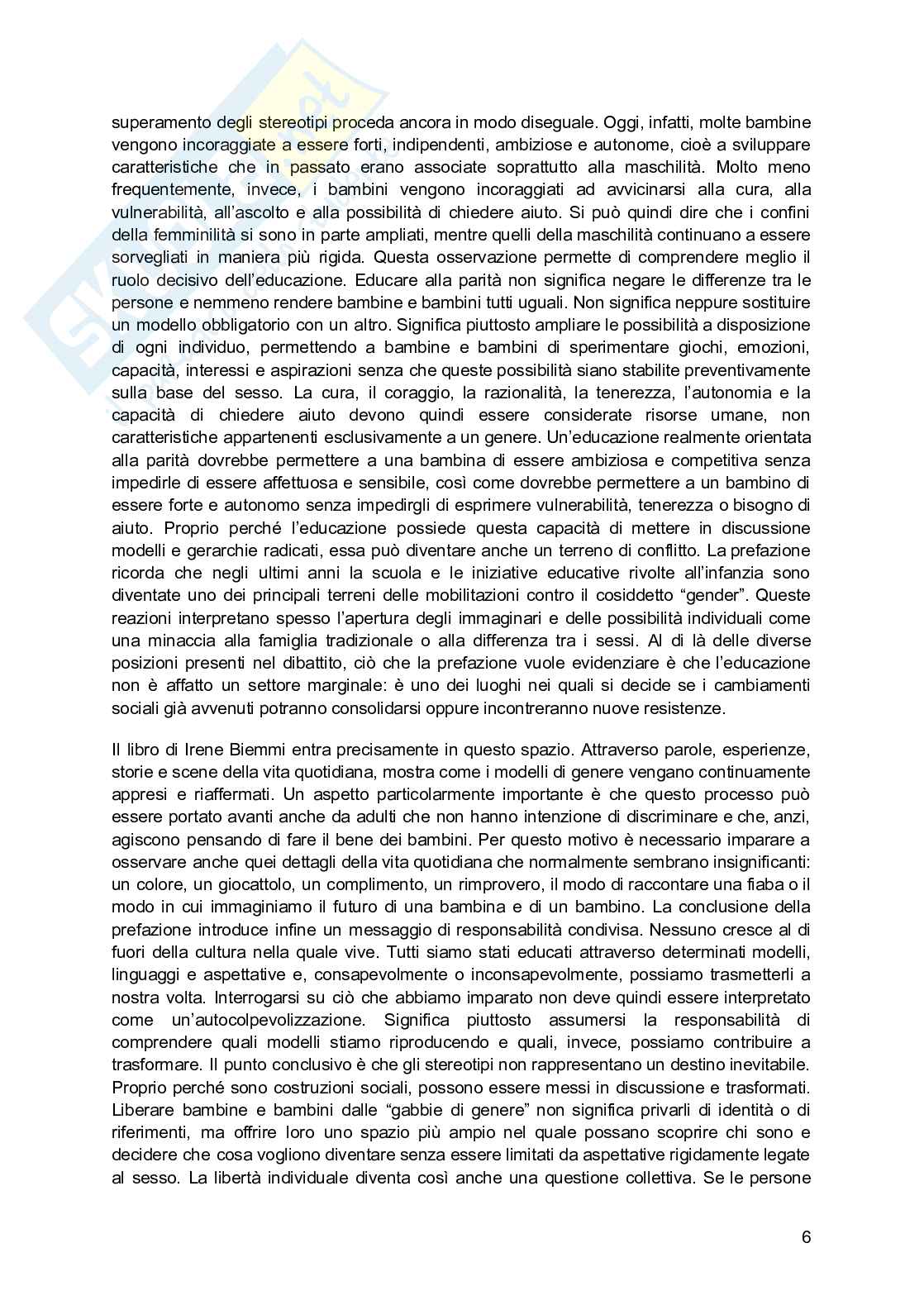 Riassunto esame Pedagogia di genere, Prof. Biemmi Irene, libro consigliato Maschiacci e femminucce, Biemmi  Pag. 6