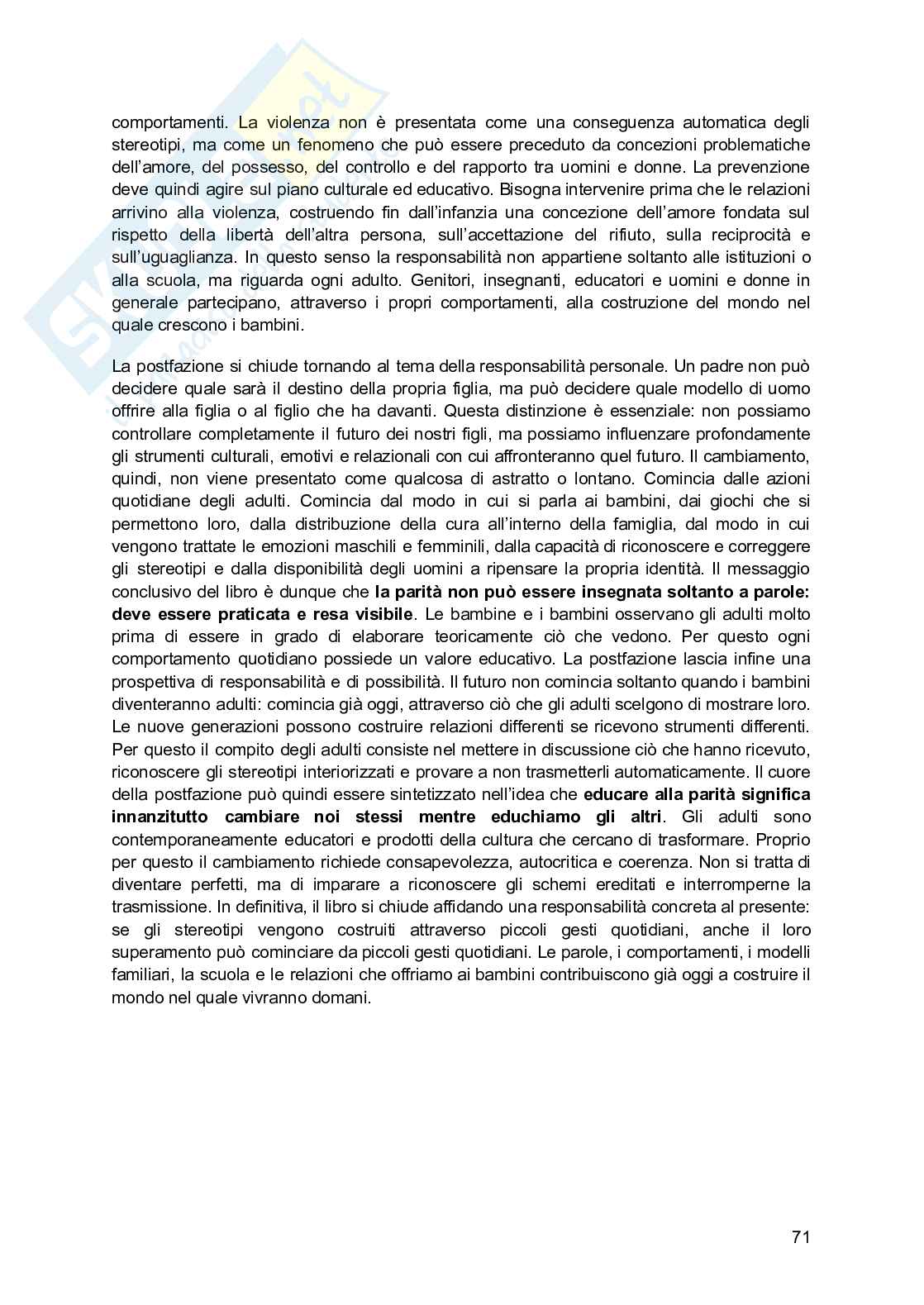 Riassunto esame Pedagogia di genere, Prof. Biemmi Irene, libro consigliato Maschiacci e femminucce, Biemmi  Pag. 71