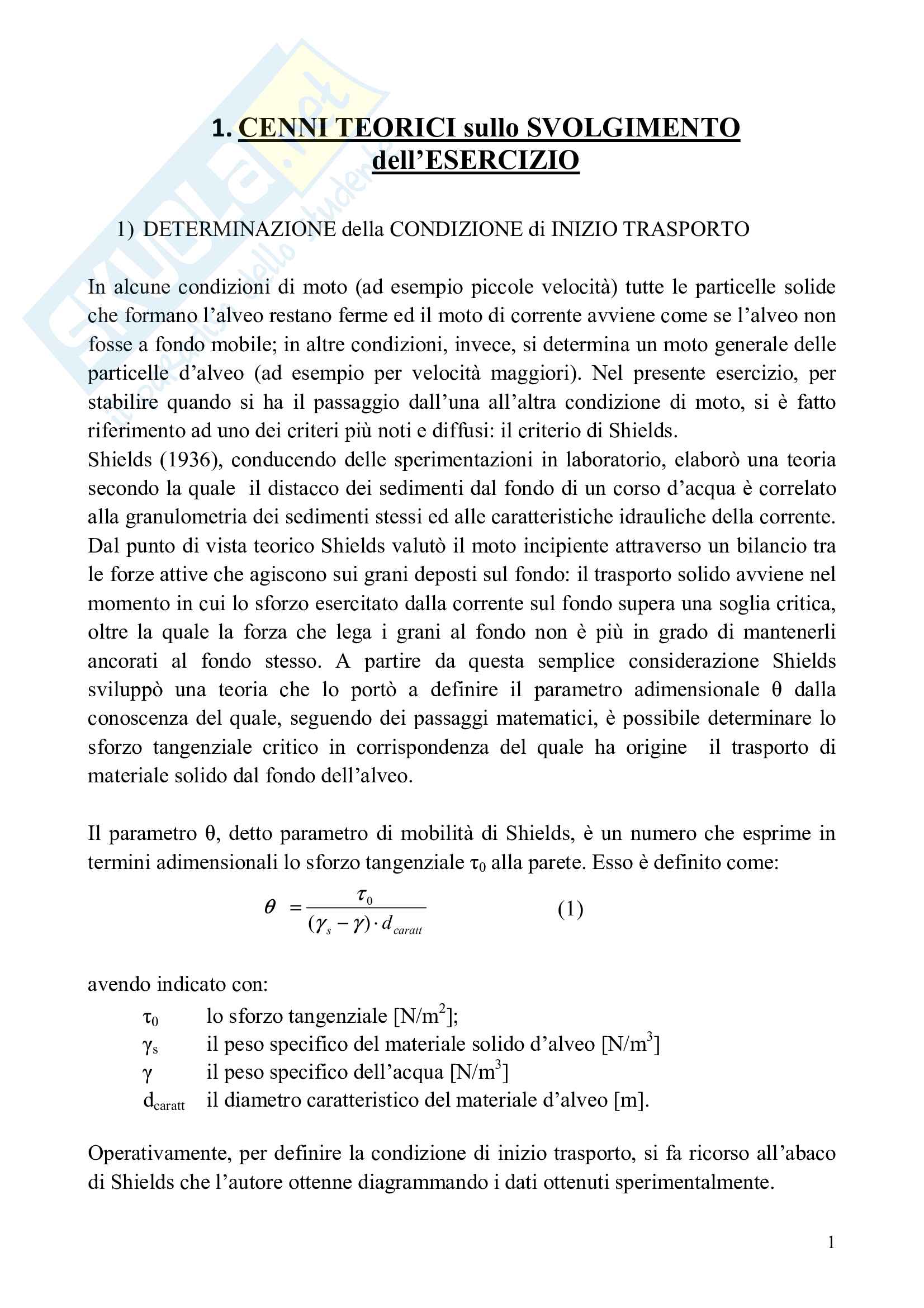 Scala di deflusso in alveo a fondo mobile:esercitazione svolta di idraulica ambientale Pag. 2
