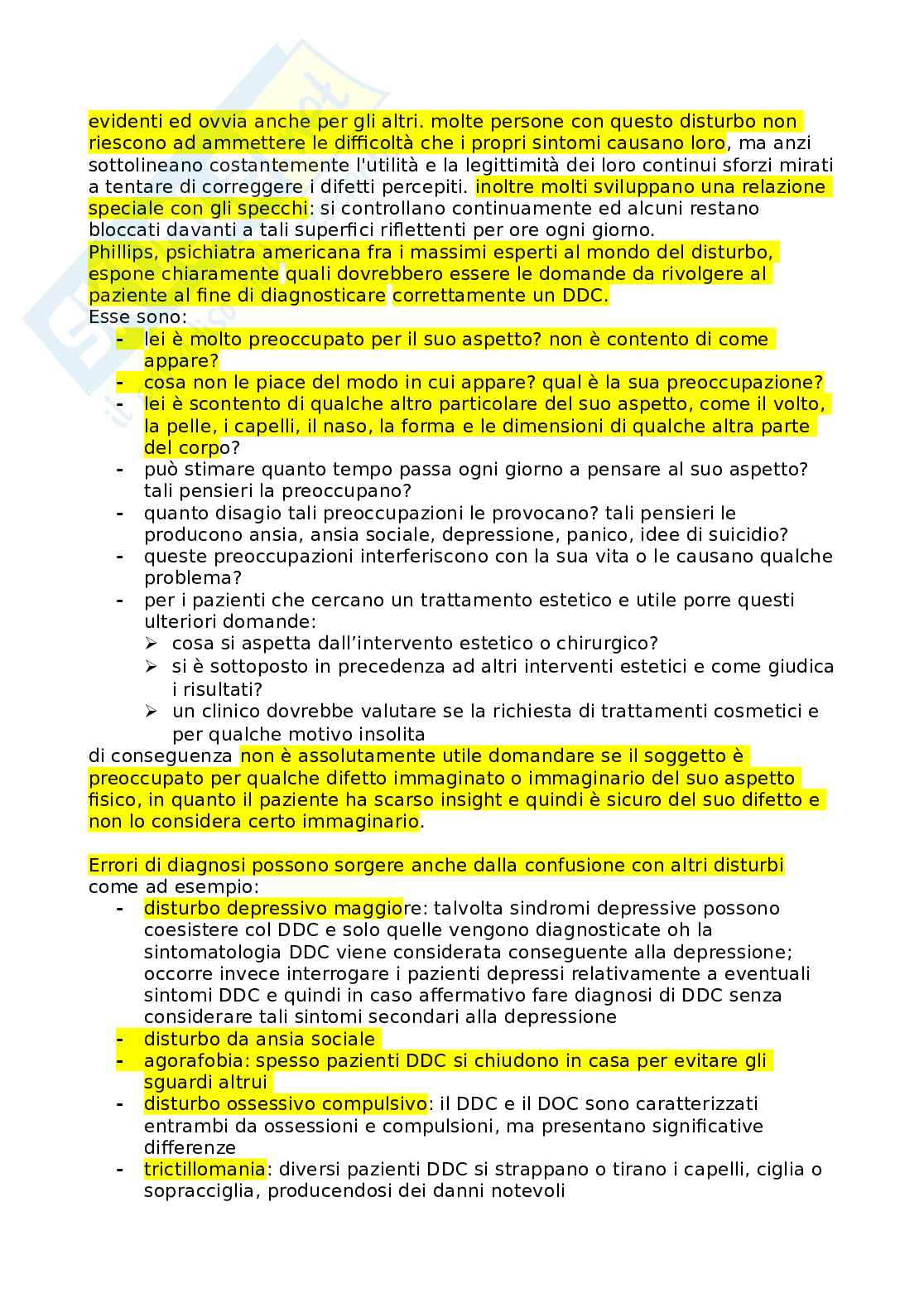 Riassunto esame elementi di psicopatologia, prof. Dettore, libro consigliato I disturbi dell'immagine corporea, Dettore Pag. 6