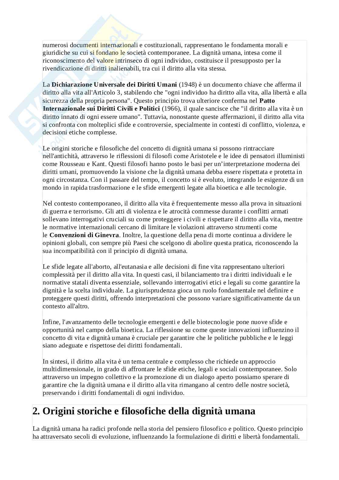 Elaborato su Il principio di dignità e il diritto alla vita: un’analisi approfondita Pag. 2