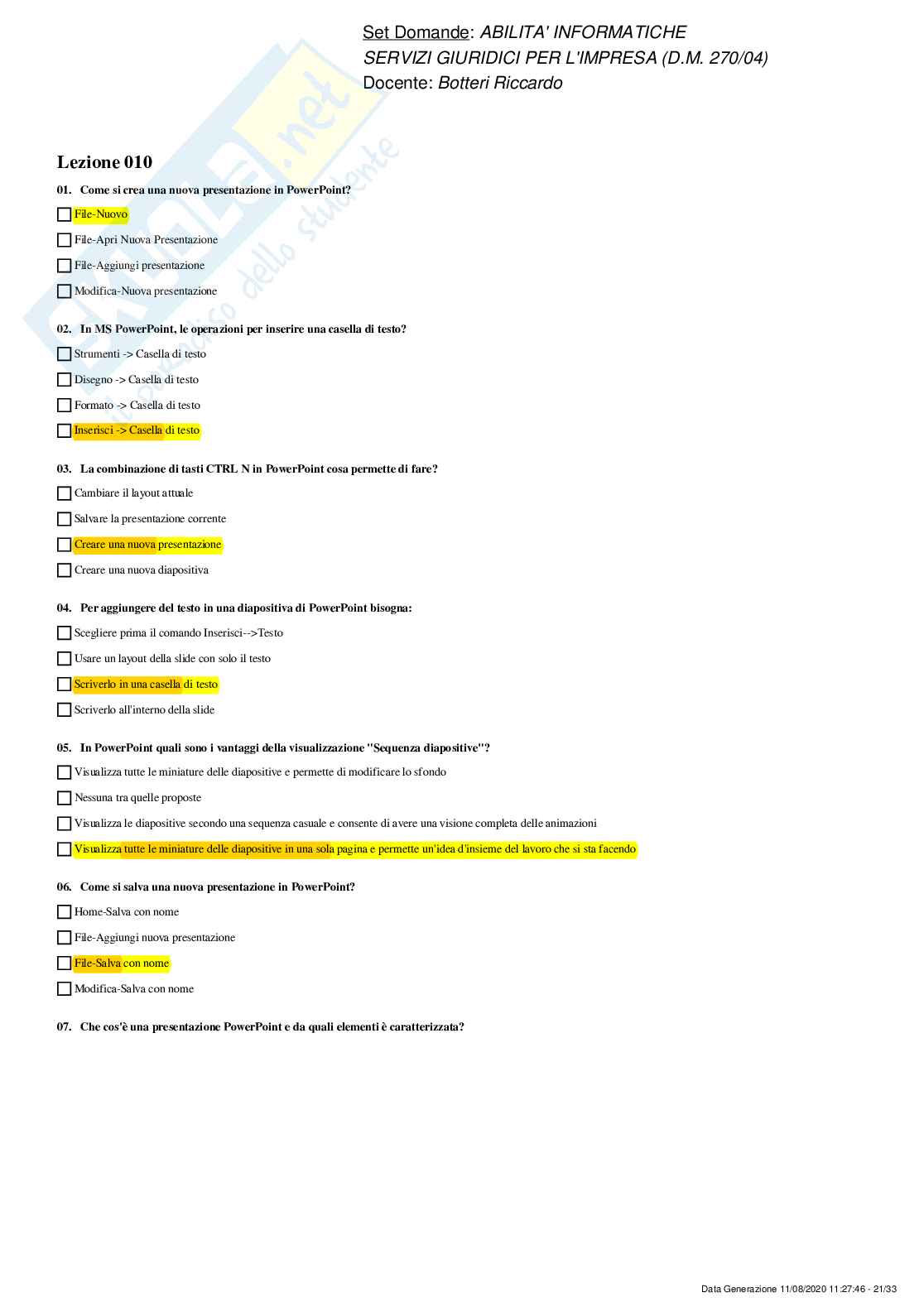 Paniere Abilità informatiche - risposte multiple Pag. 21