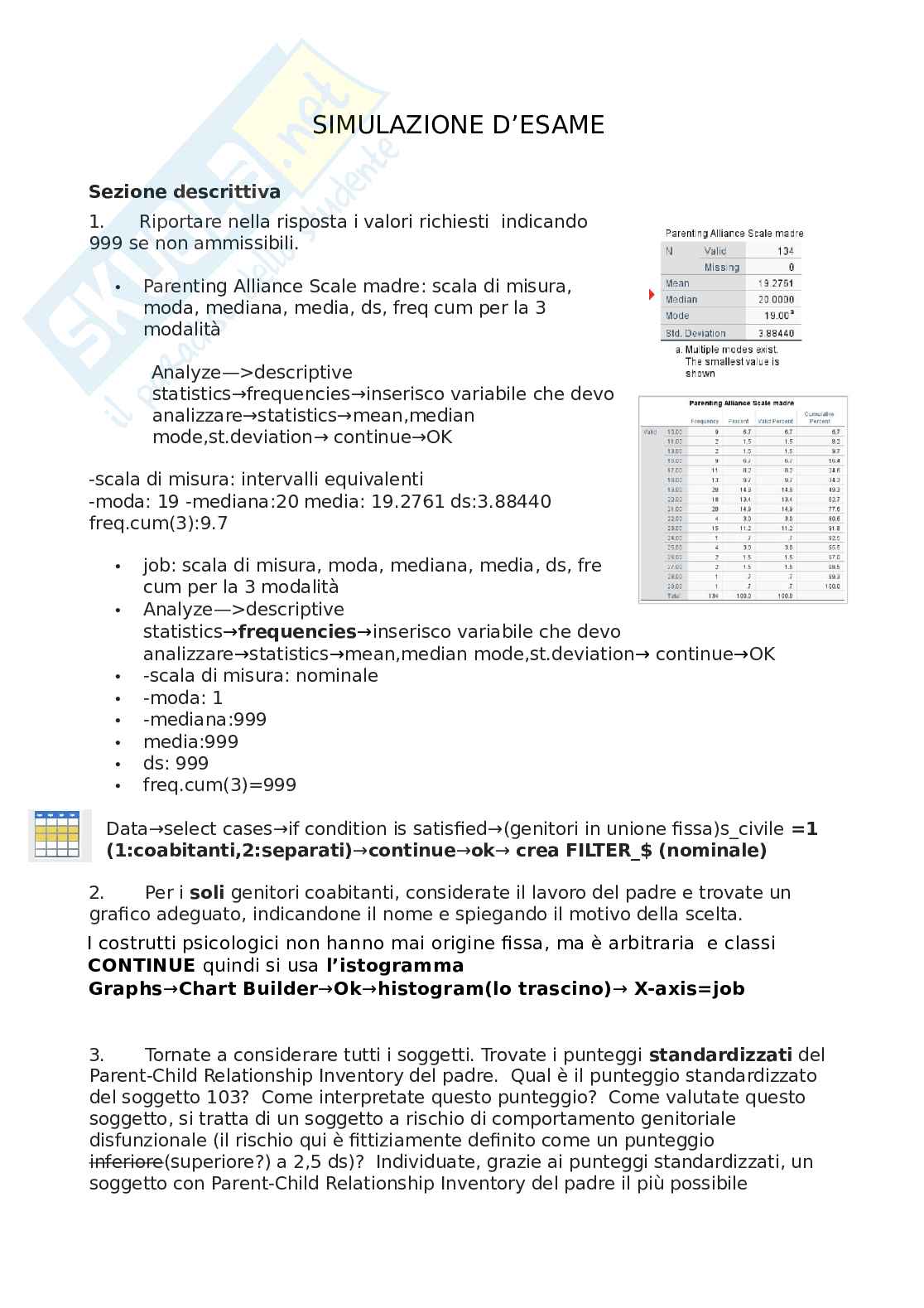Simulazione SPSS esame di statistica (Bicocca SPC) Pag. 1