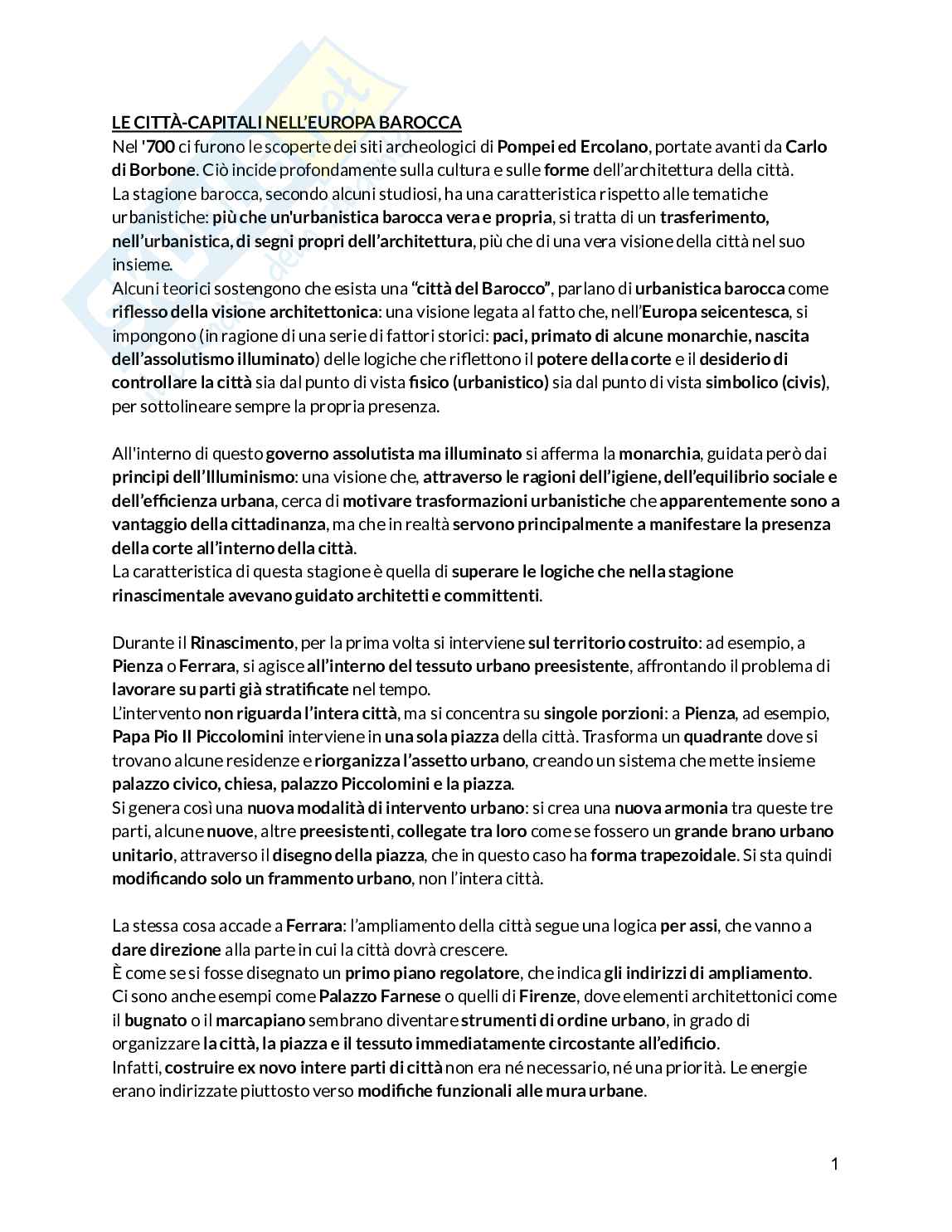 Appunti di Storia ed evoluzione dei tessuti urbani  – Dall’età barocca all’Unità d’Italia e oltre Pag. 1