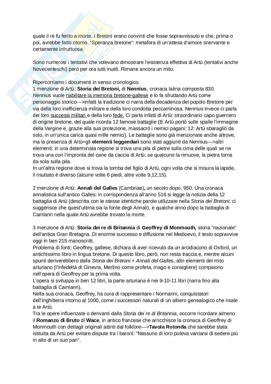 Riassunto esame Filologia romanza, Prof. Di Sabatino Luca, libro consigliato Il Graal e i cavalieri della Tavola rotonda, capitoli 1-7, Lagomarsini  Pag. 2