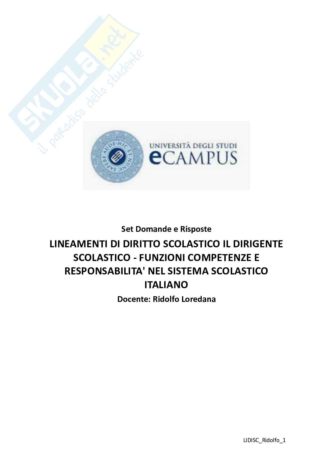 LIDISC Il dirigente scolastico: funzioni, competenze e responsabilità nel sistema scolastico italiano Pag. 1