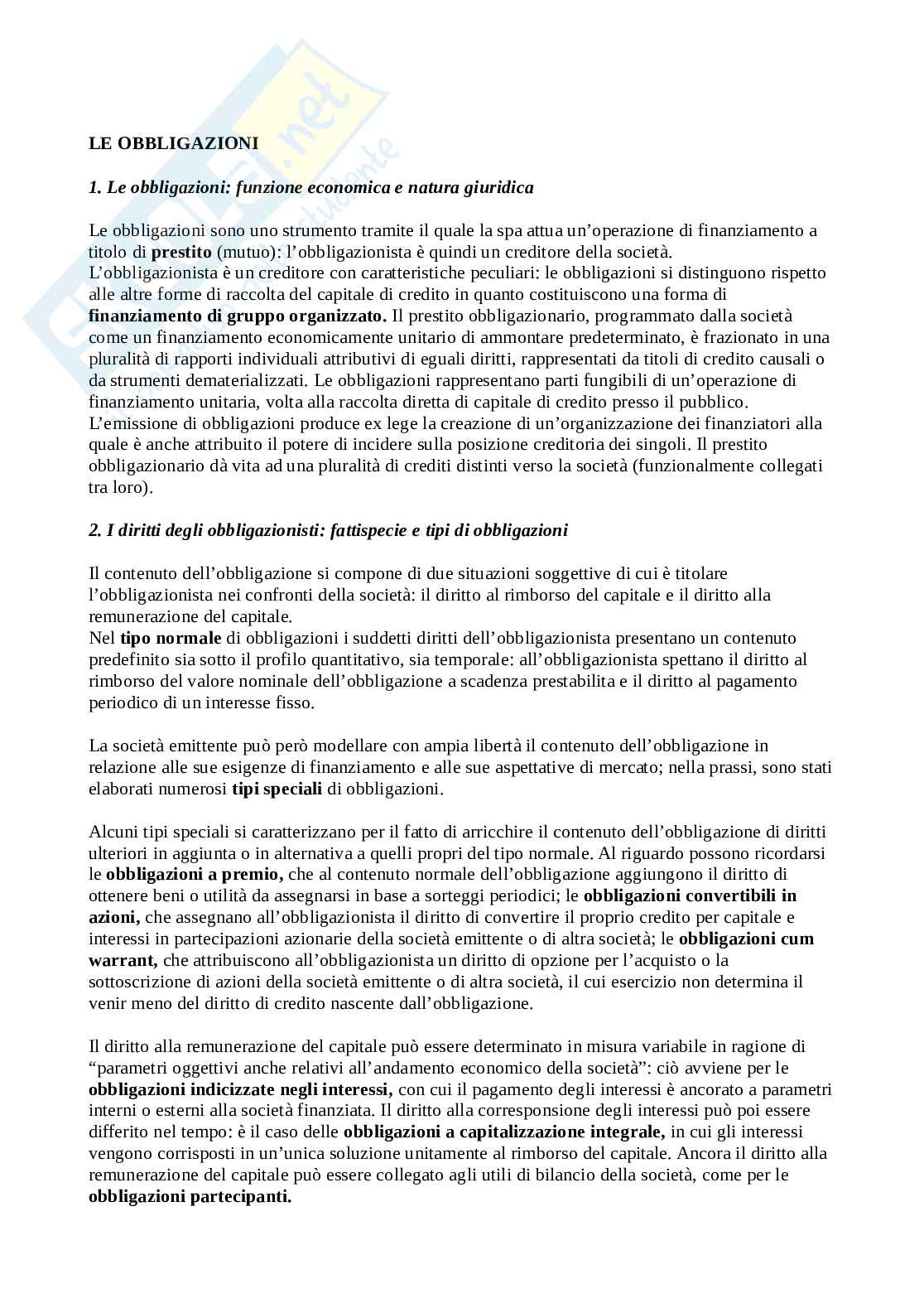 Appunti di lezione di Diritto commerciale (obbligazioni) Pag. 1