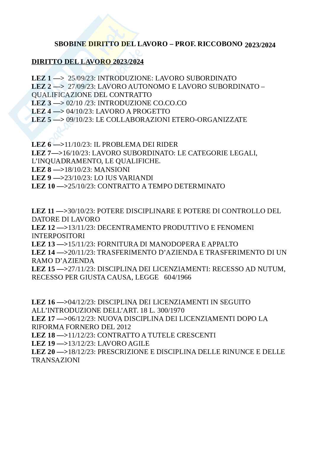 Diritto del lavoro  Pag. 1