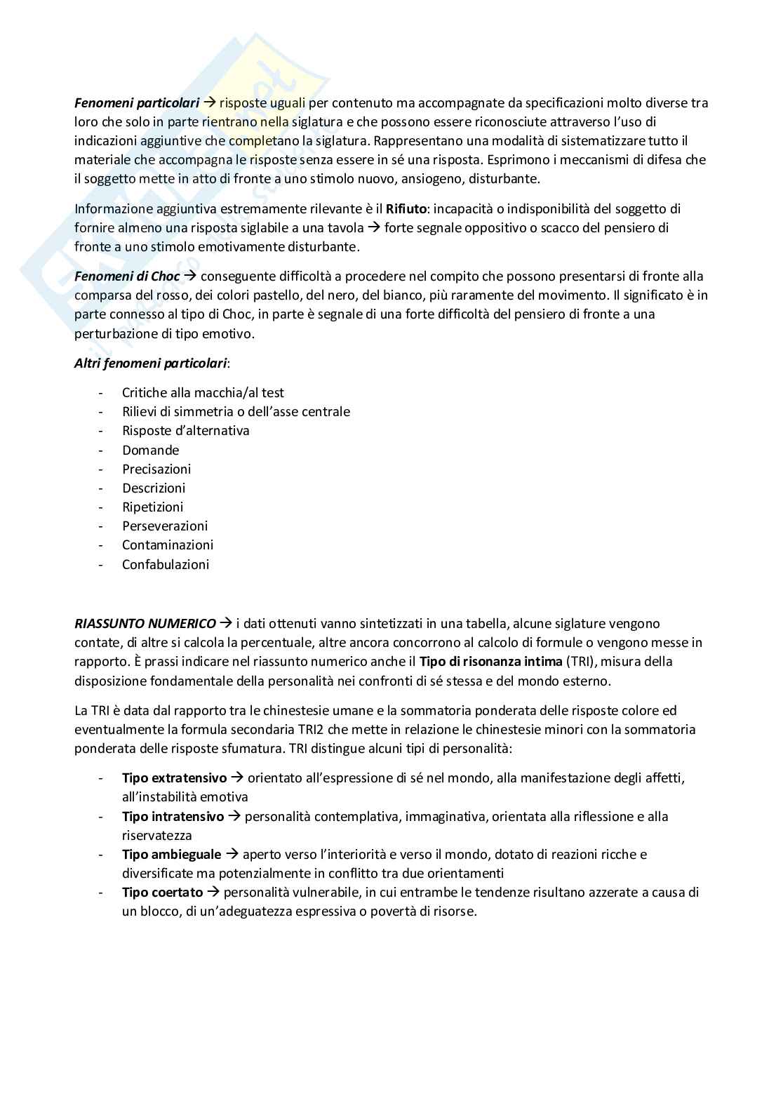 Riassunto esame Psicologia clinica, Prof. Gandino Gabriella, libro consigliato Il Rorschach di coppia, Gabriella Gandino Pag. 6