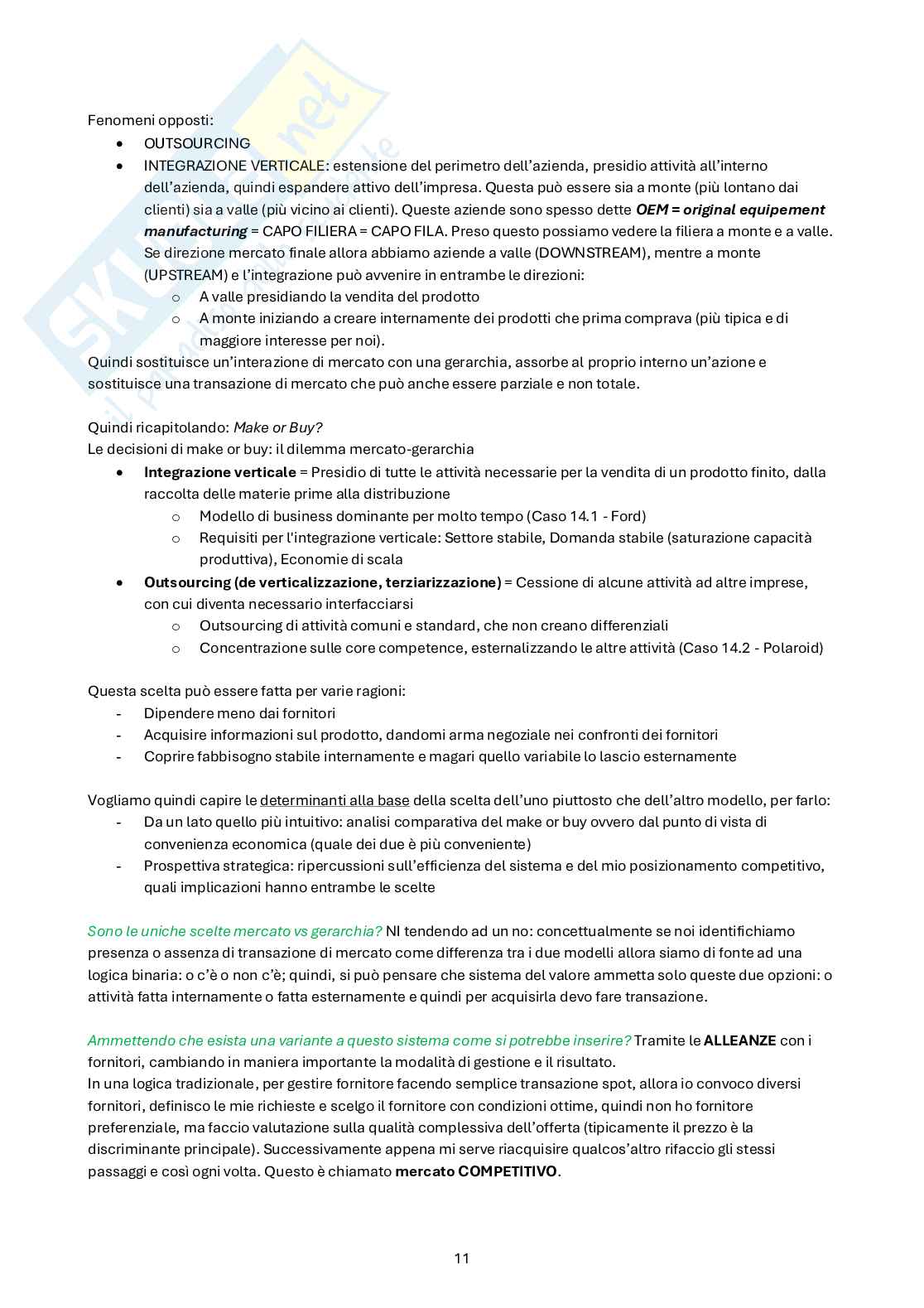 Appunti Strategia e gestione del sistema del valore m Pag. 11