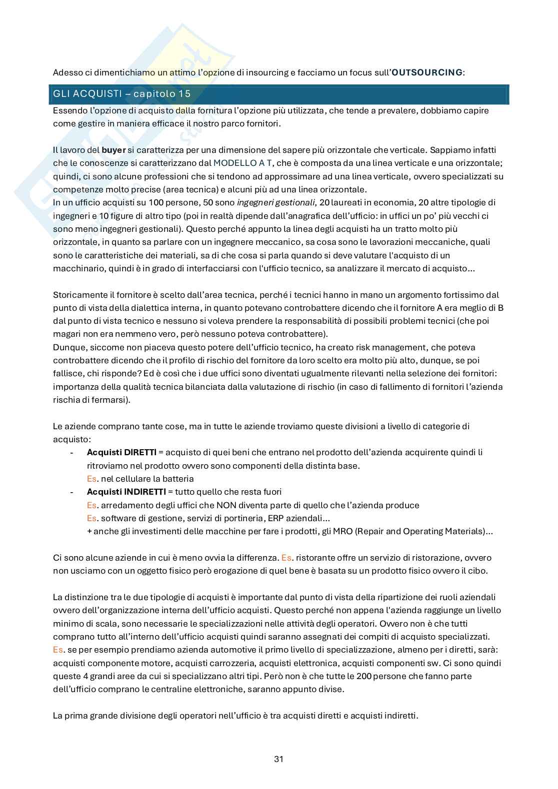 Appunti Strategia e gestione del sistema del valore m Pag. 31