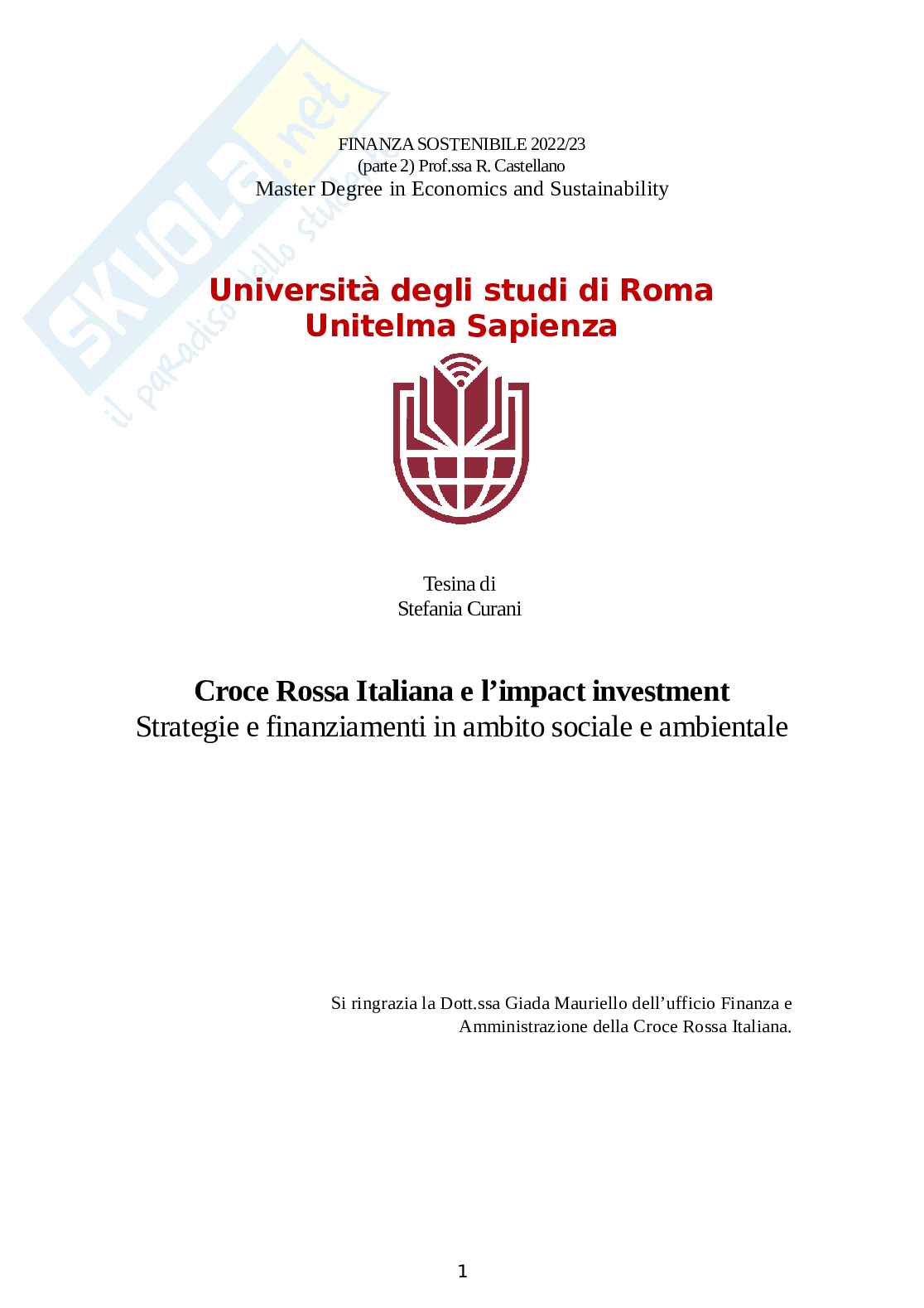 Finanza sostenibile terzo settore Pag. 1