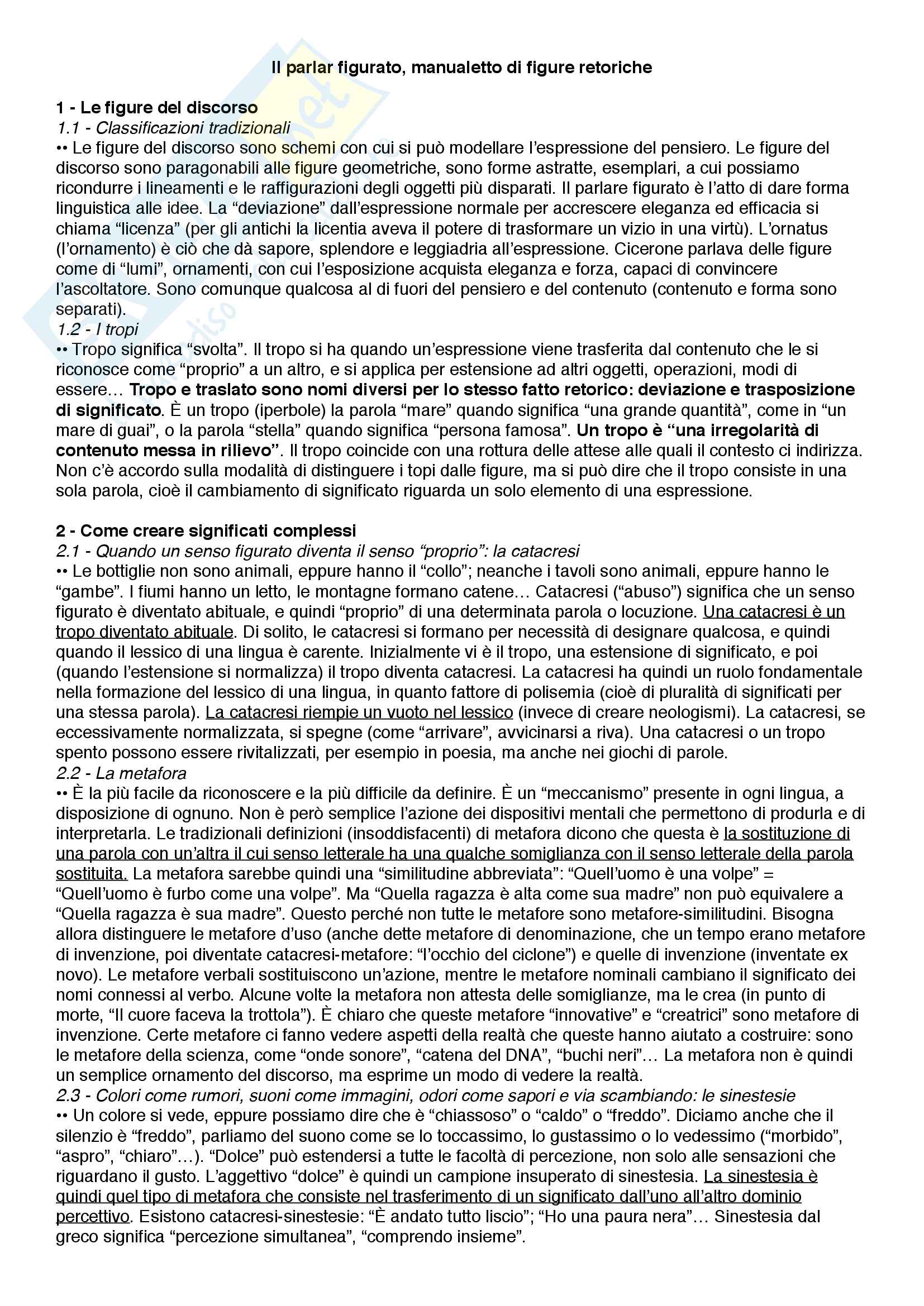 Riassunto esame Linguistica e persuasione, prof.ssa Pompei, libro consigliato Il parlar figurato - manualetto di figure retoriche, Garavelli Pag. 1