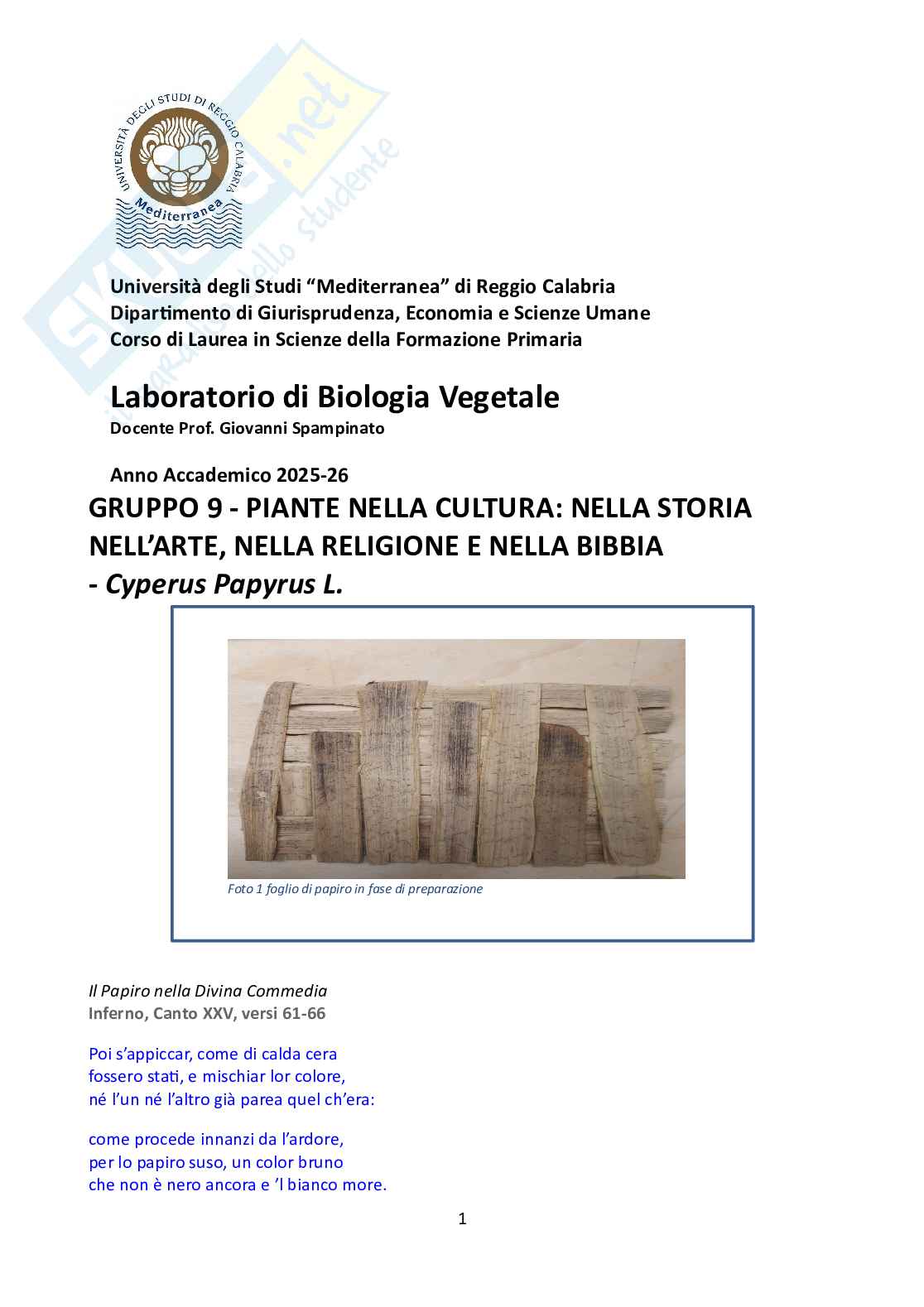Laboratorio Letteratura italiana Pag. 1