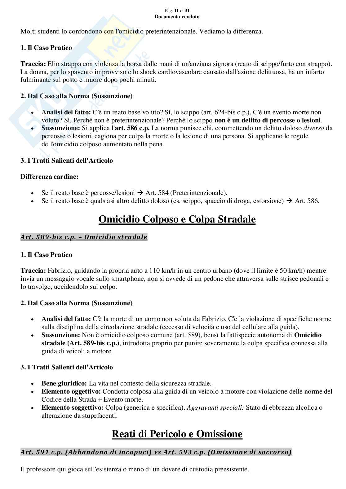 Dai casi pratici all'articolo: allenamento ed esercizi di diritto penale 2 per la parte dei delitti contro la persona Pag. 11