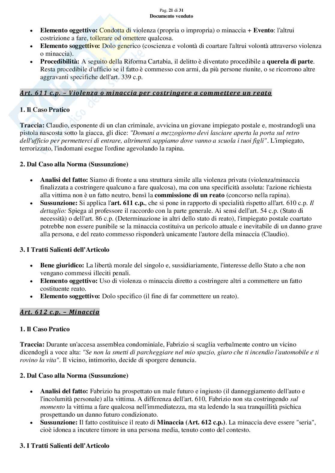 Dai casi pratici all'articolo: allenamento ed esercizi di diritto penale 2 per la parte dei delitti contro la persona Pag. 21