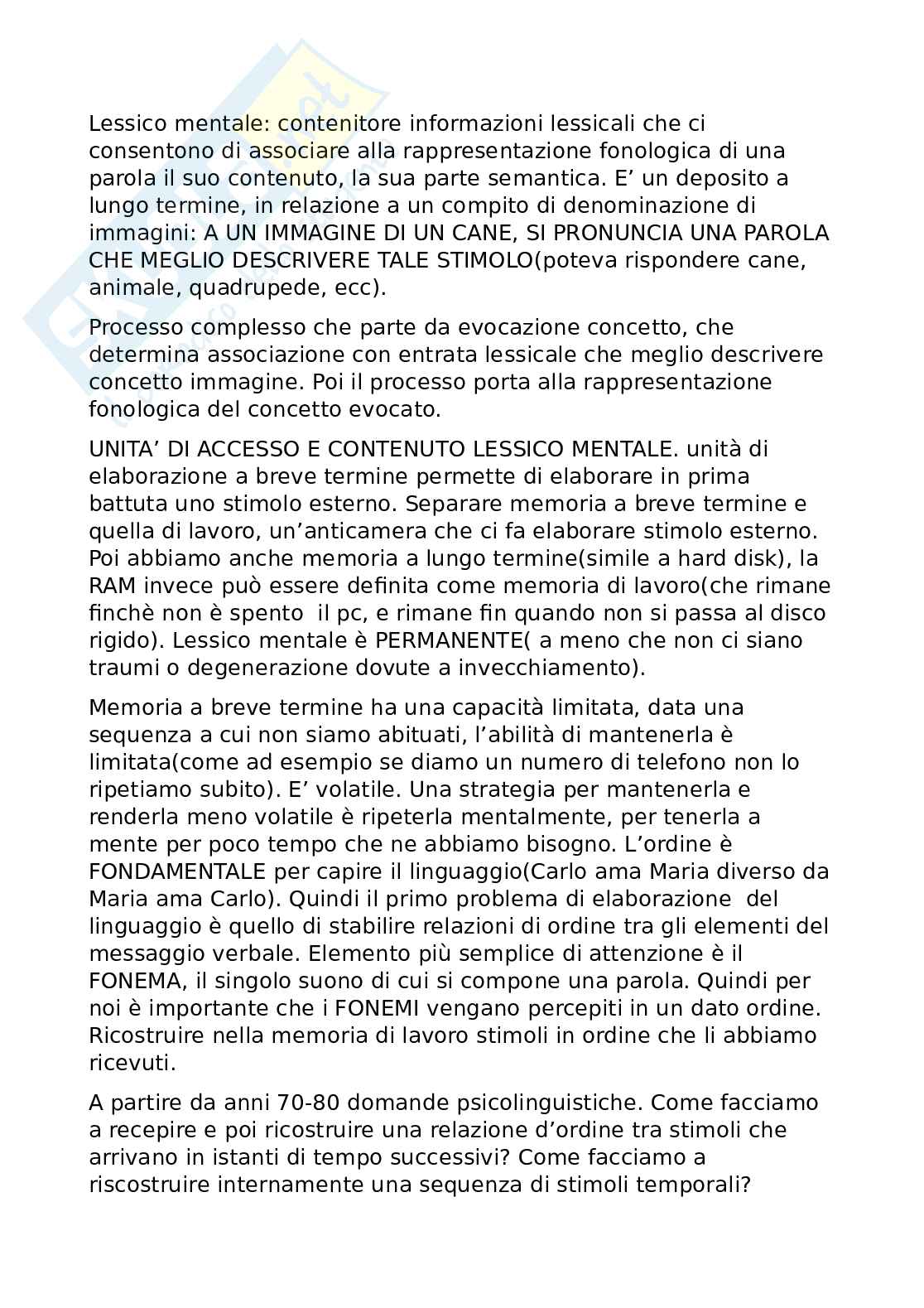Appunti lezioni Psicolinguistica Pag. 1
