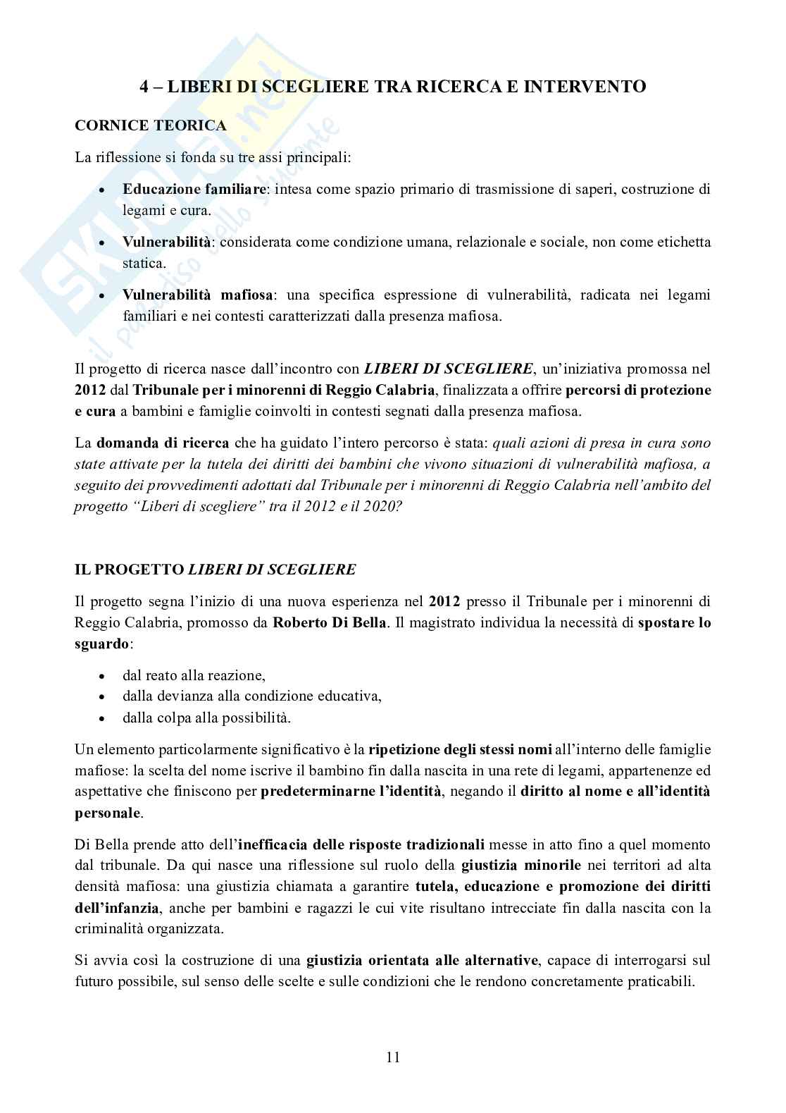 Riassunto esame Pedagogia dell'infanzia, dell'adolescenza e diritti del bambino, Prof. Rizzo Faustino, libro consigliato Il lavoro socioeducativo nei contesti mafiosi, Rizzo Pag. 11