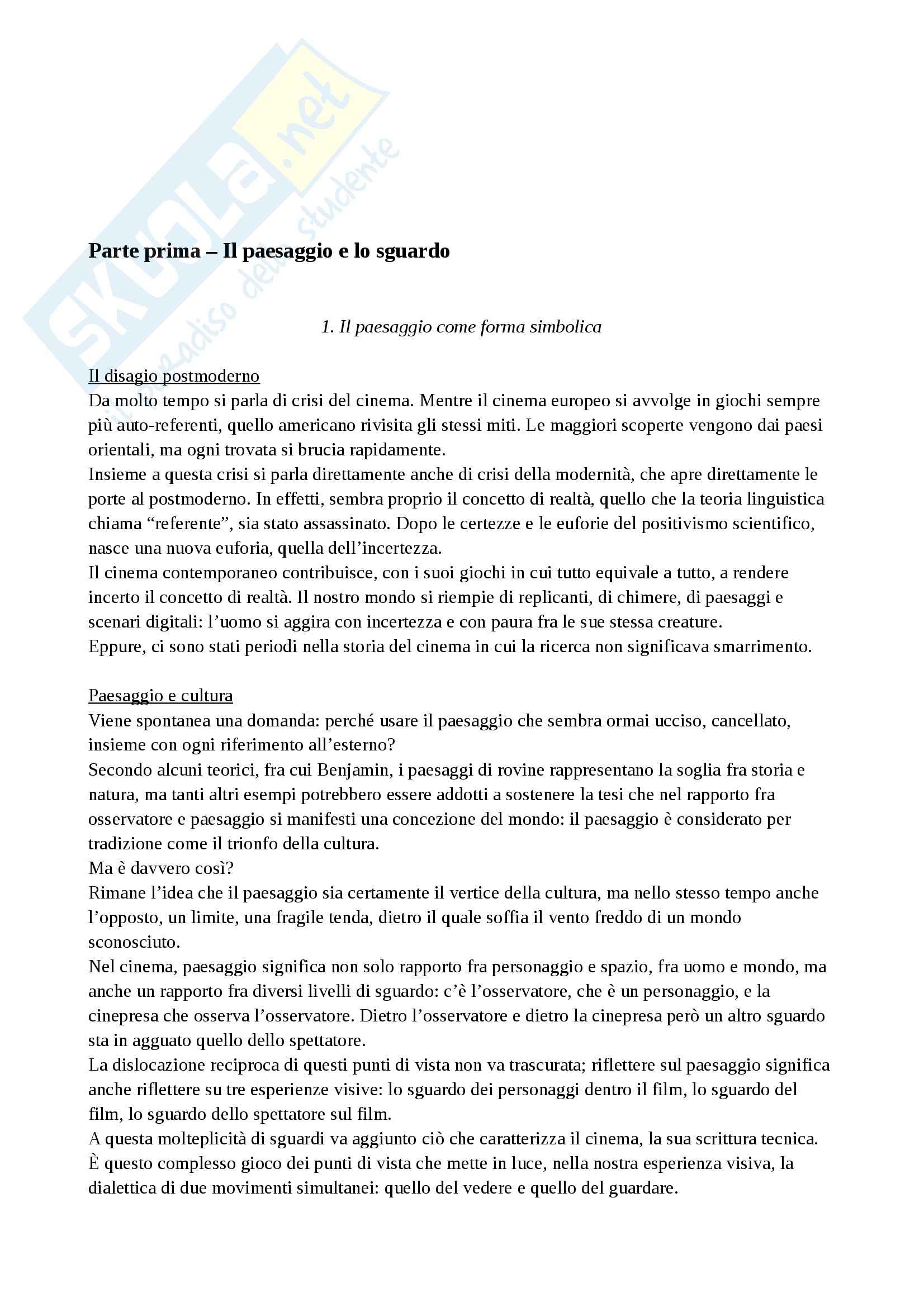Riassunto esame Cinema, prof. Mosconi, libro consigliato Il paesaggio nel cinema italiano, Bernardi Pag. 1
