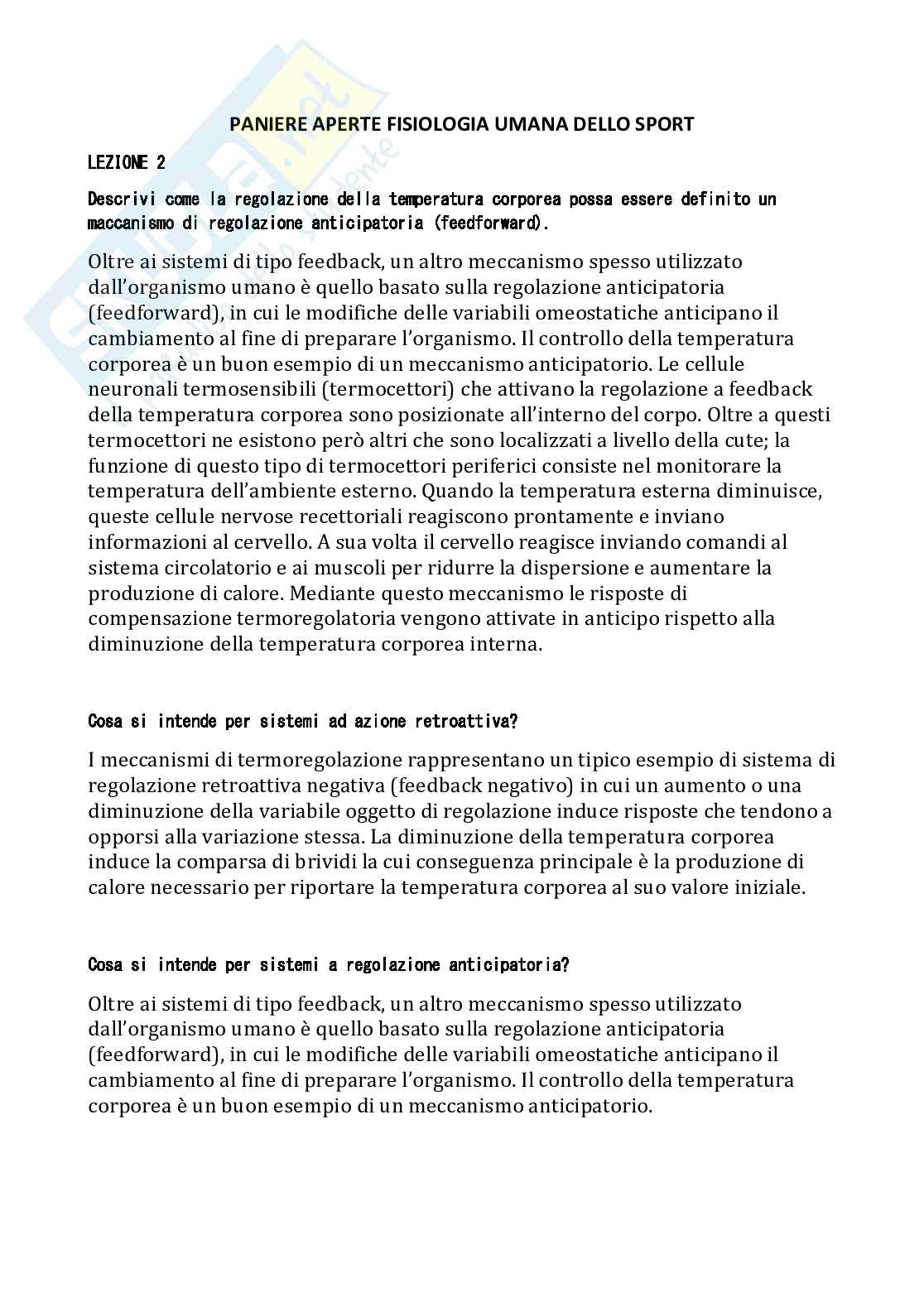 Paniere Fisiologia umana e dello sport (2026) - Risposte aperte corrette  Pag. 2