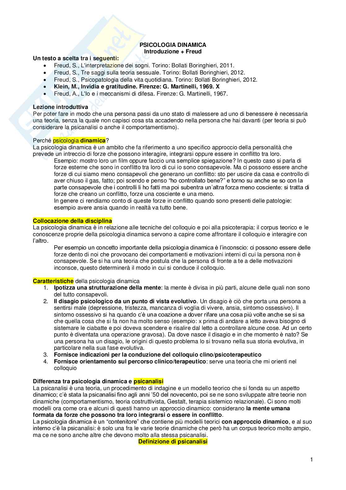 Psicologia dinamica Pag. 1