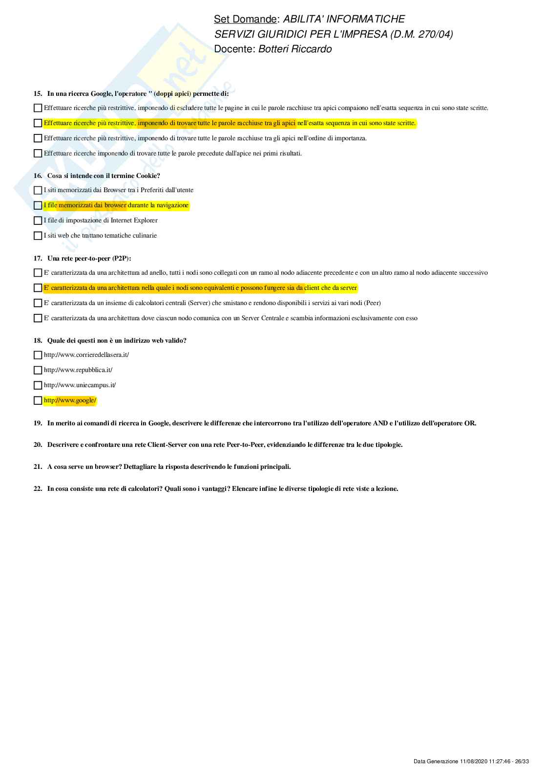 Paniere Abilità informatiche - risposte multiple e aperte Pag. 26