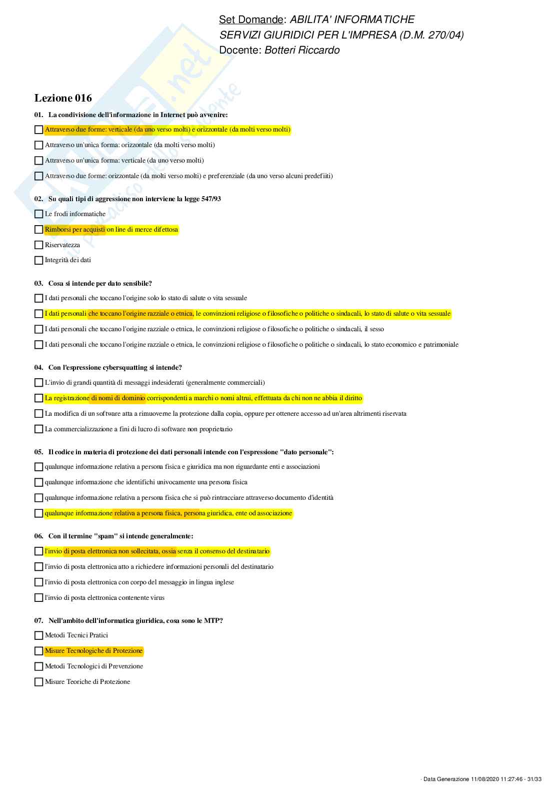 Paniere Abilità informatiche - risposte multiple e aperte Pag. 31