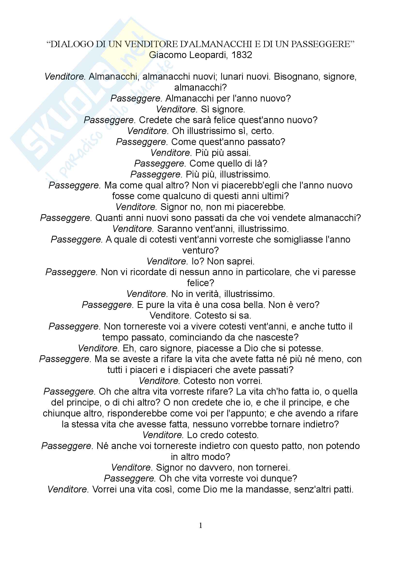 Dialogo Tra Un Venditore Di Almanacchi E Un Passeggere