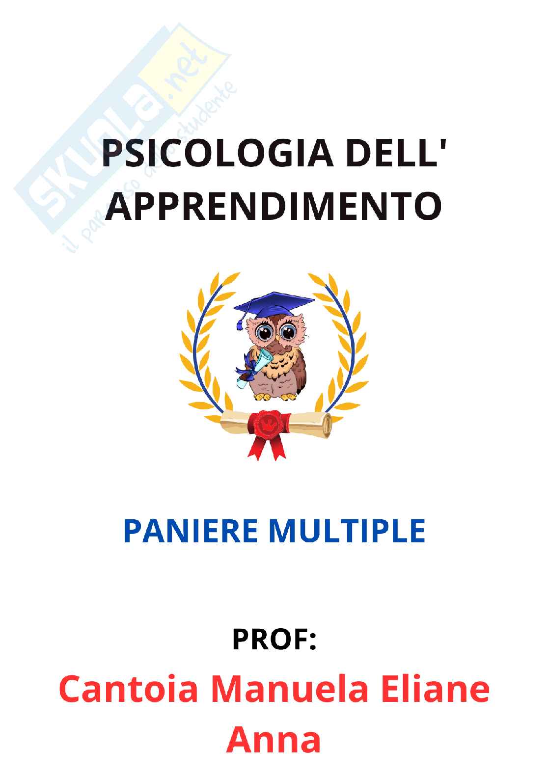 Paniere Psicologia dell'apprendimento - Risposte multiple - aggiornato (2026) Pag. 1